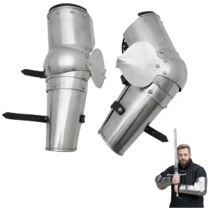 14th Century Polished Steel Vambraces with Articulated Elbow Cops