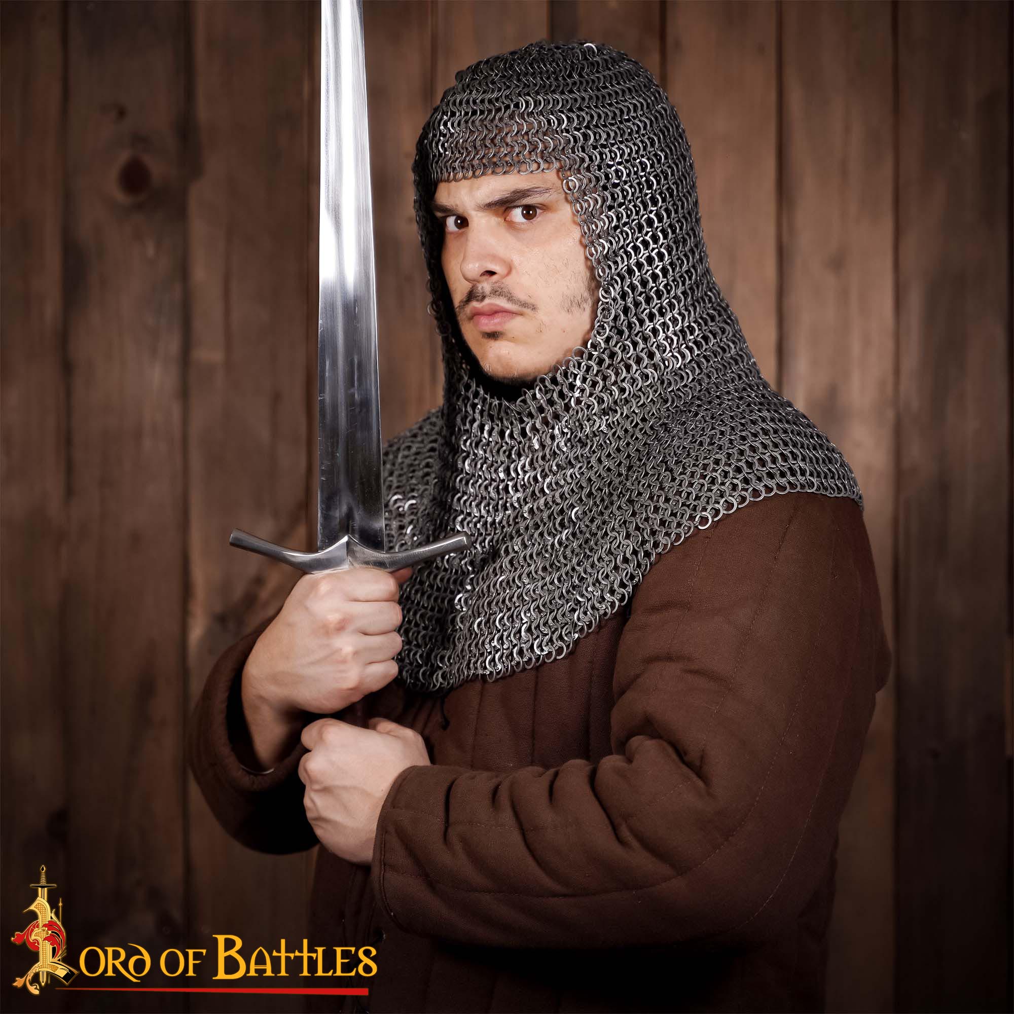 Chainmail Coif 9 mm 17 Gauge Mild Steel Flat Ring Dome Riveted with Alternate Flat Solid Rings - 368N 6 Chainmail Coif