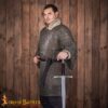 Chainmail Haubergeon Half Sleeves, 9mm 17 Gauge Flat Ring Wedge Riveted with Alternate Flat Solid Rings - 188N Chainmail Haubergeon