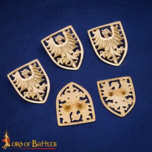 Heraldic Eagle Shield Brass Adornments – Set of 5 Medieval Decorative Mounts