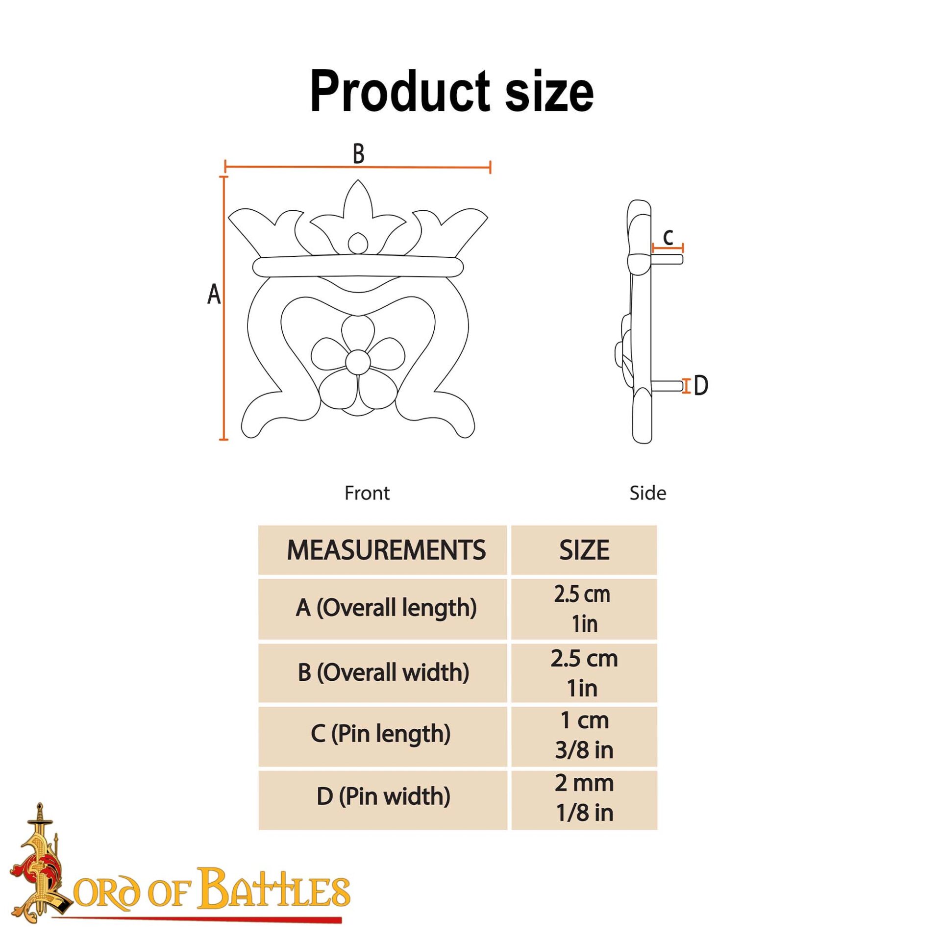 Medieval Brass Crown Belt Mounts - 25195-5pcs 2 Crown Belt Mounts