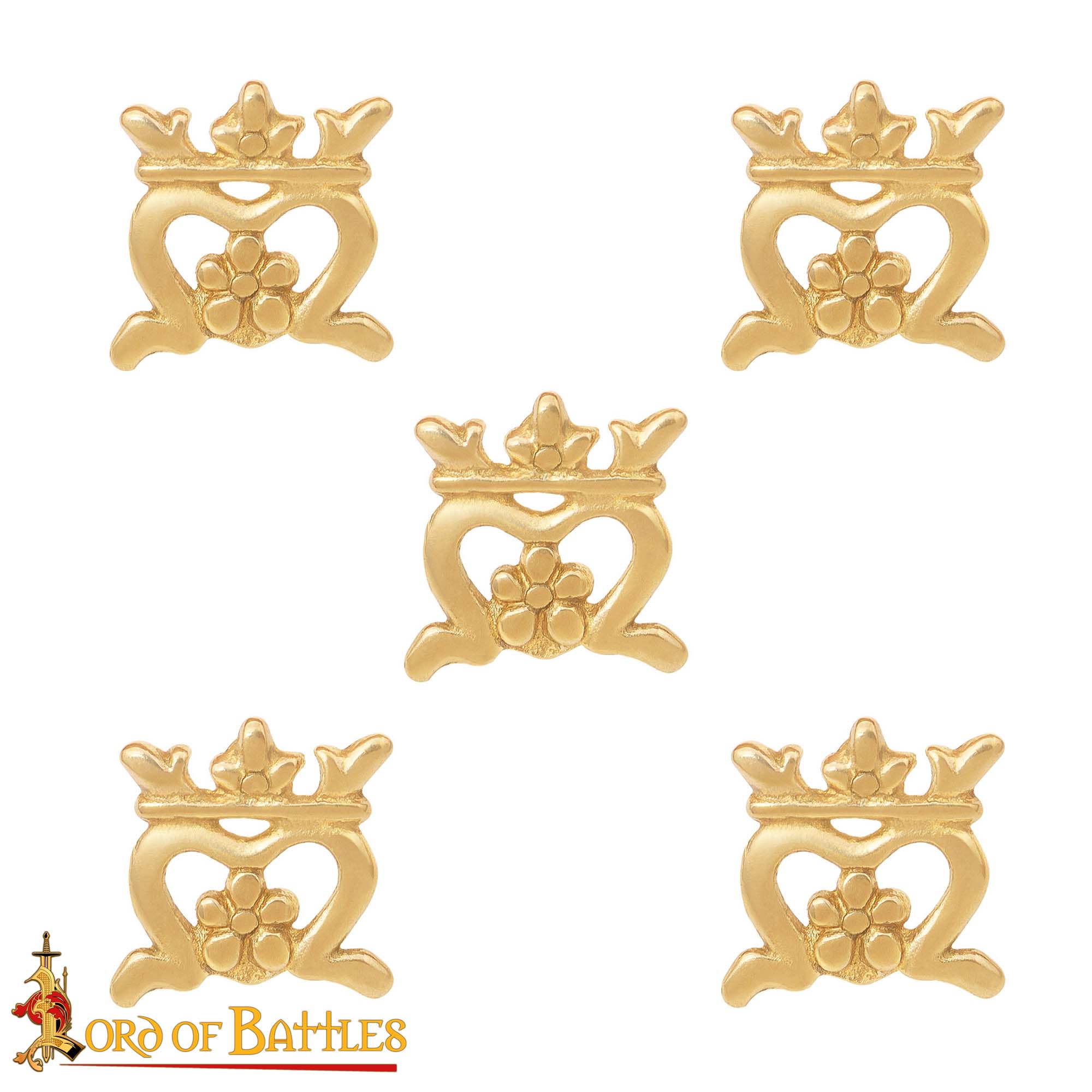 Medieval Brass Crown Belt Mounts - 25195-5pcs 3 Crown Belt Mounts