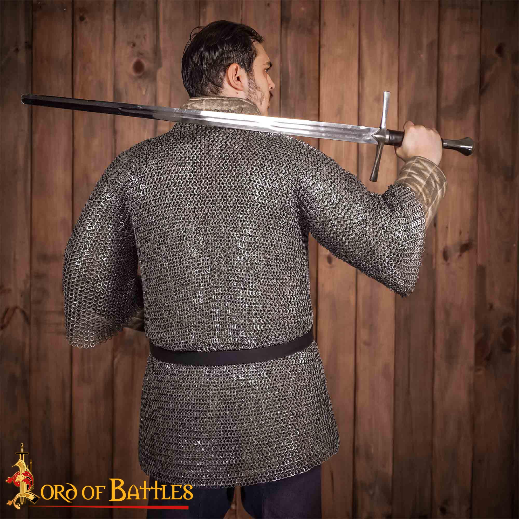 Medieval Chainmail Half Sleeves Shirt 9mm Flat Dome Riveted Rings with Alternating Flat Solid Rings 17 Gauge Mild Steel - 176N 1 Chainmail