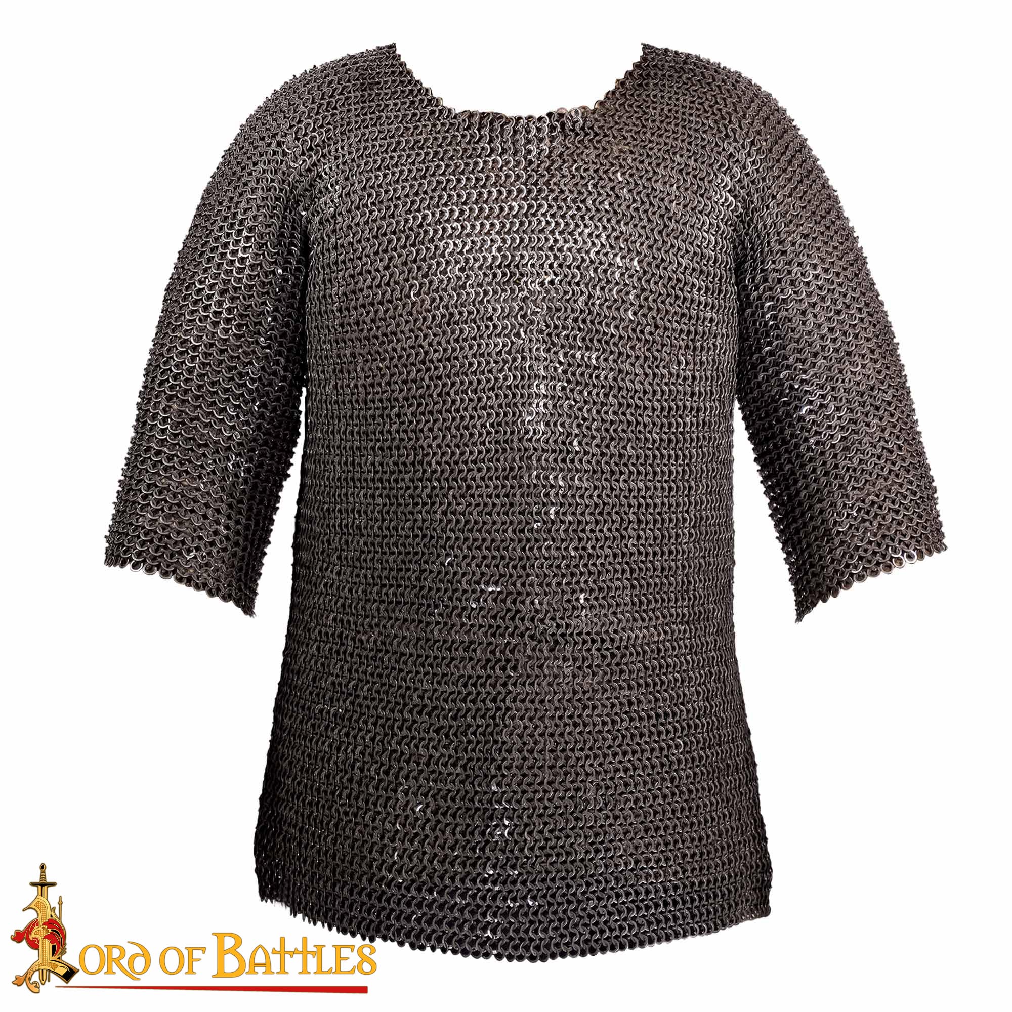 Medieval Chainmail Half Sleeves Shirt 9mm Flat Dome Riveted Rings with Alternating Flat Solid Rings 17 Gauge Mild Steel - 176N 3 Chainmail