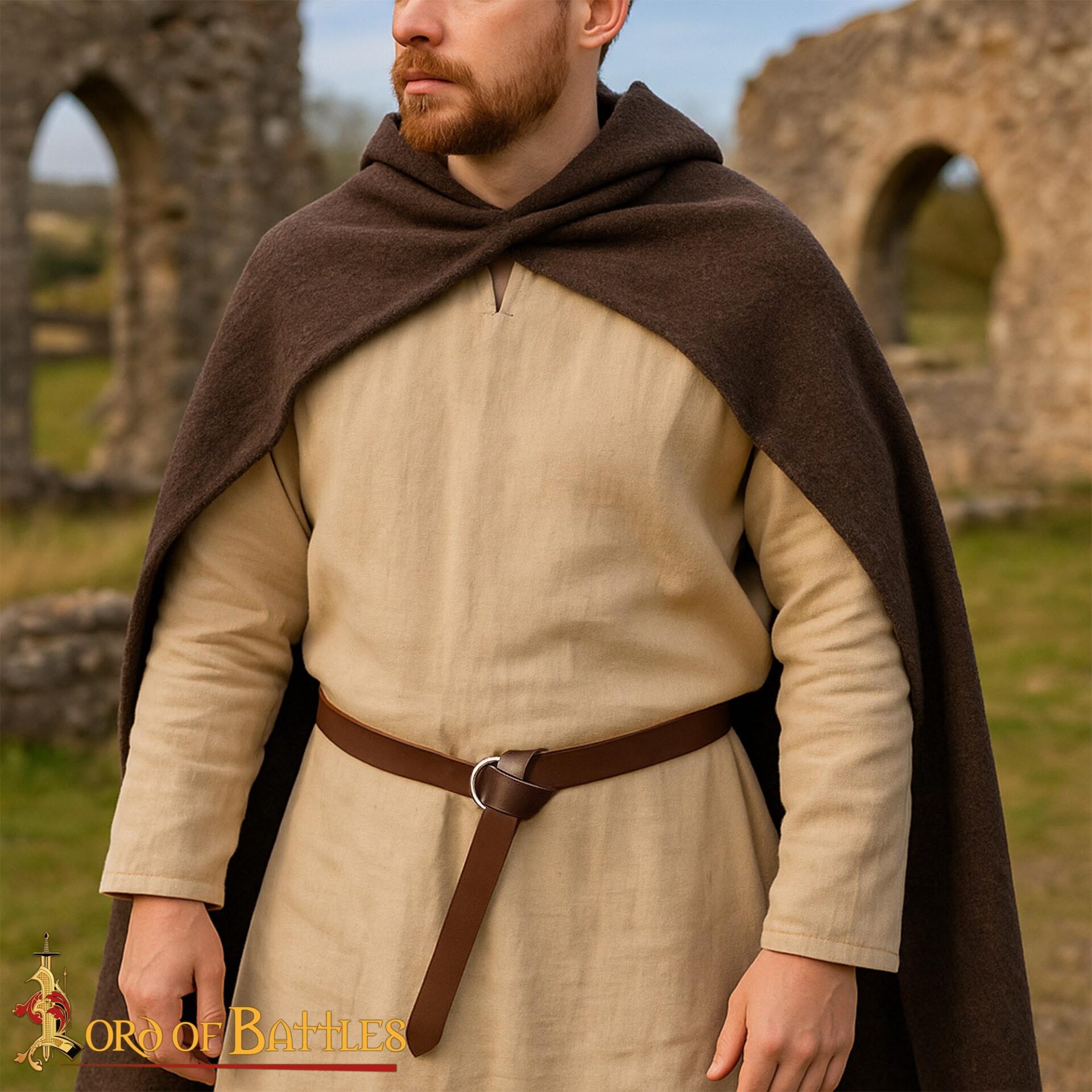 Medieval Leather Belt with Steel Ring Handcrafted Genuine Leather - 26264BR 7 Medieval Leather Belt