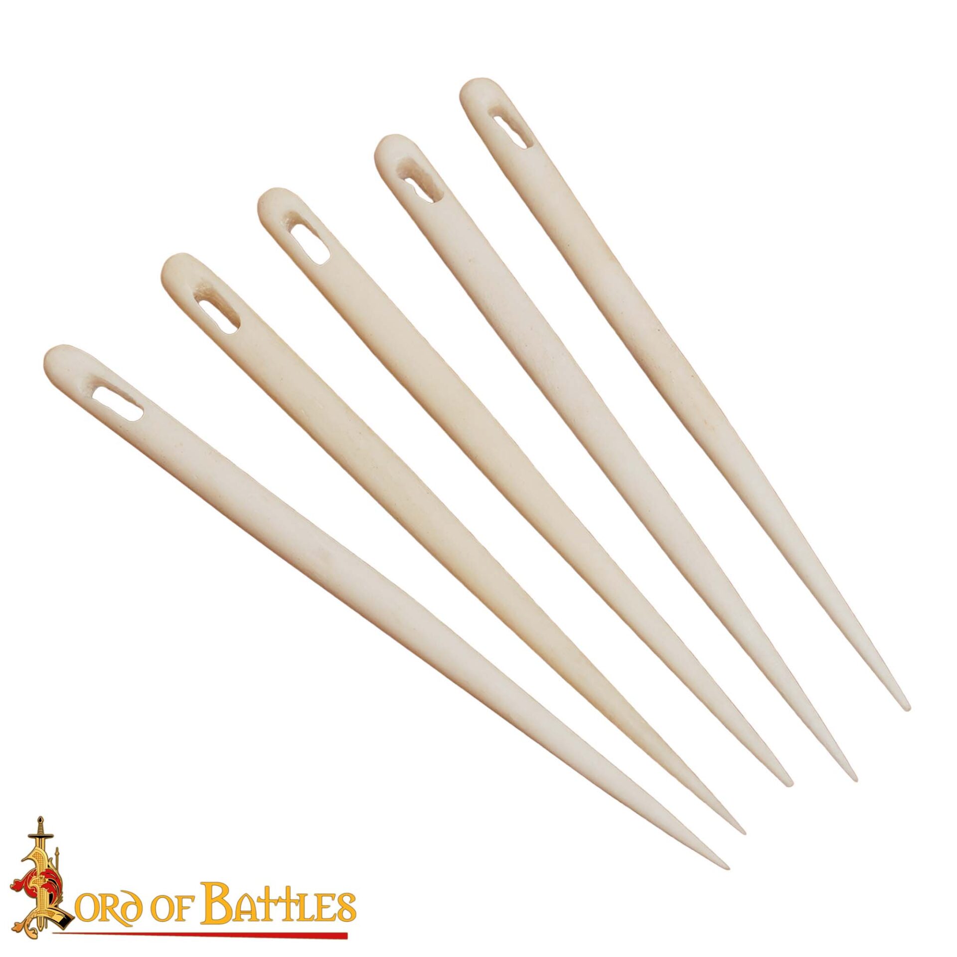 Set of 5 Medieval Bone Embroidery Needles – Hand-Carved from Ethically Sourced Ox Bone – Polished Finish Embroidery Needles