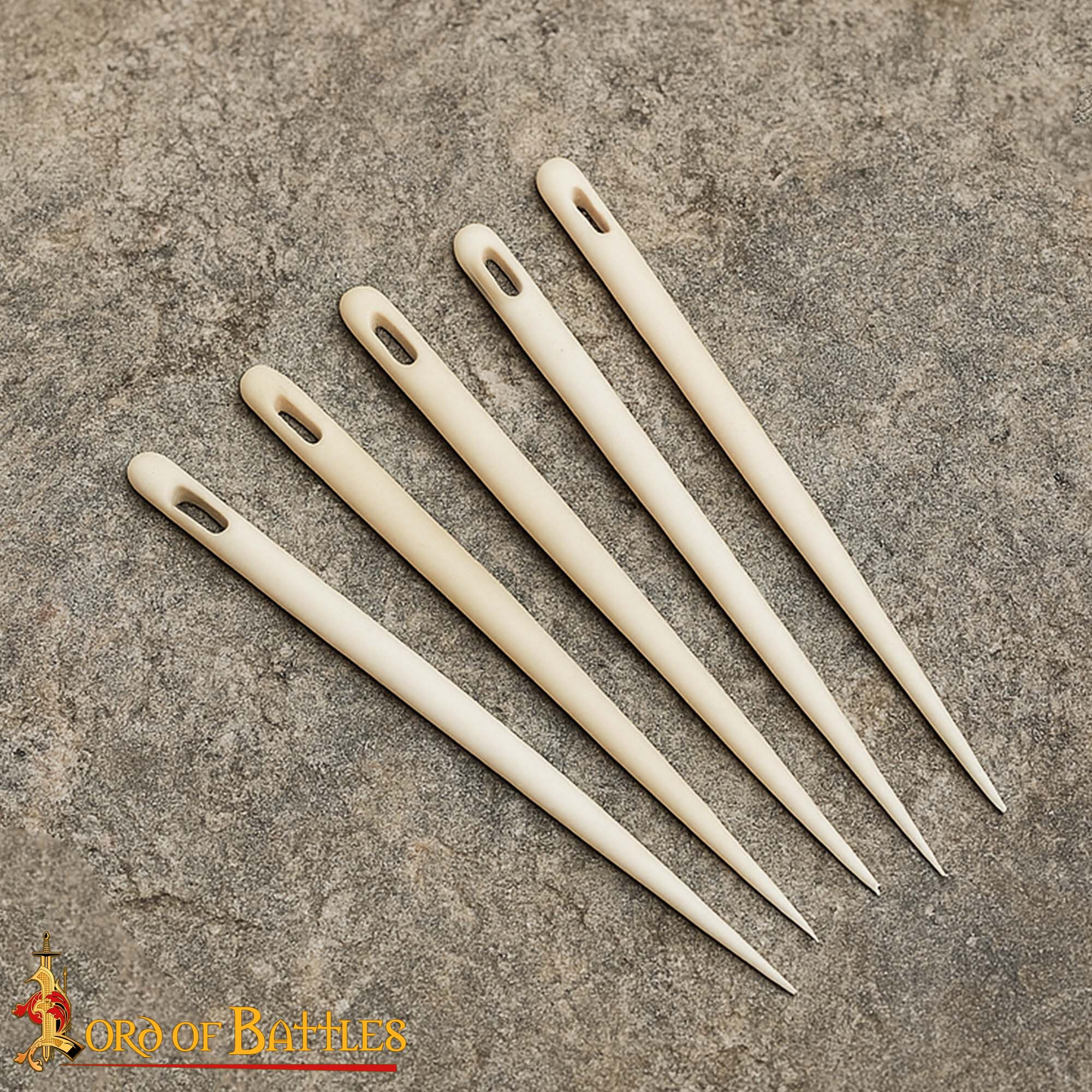 Set of 5 Medieval Bone Embroidery Needles – Hand-Carved from Ethically Sourced Ox Bone – Polished Finish Embroidery Needles