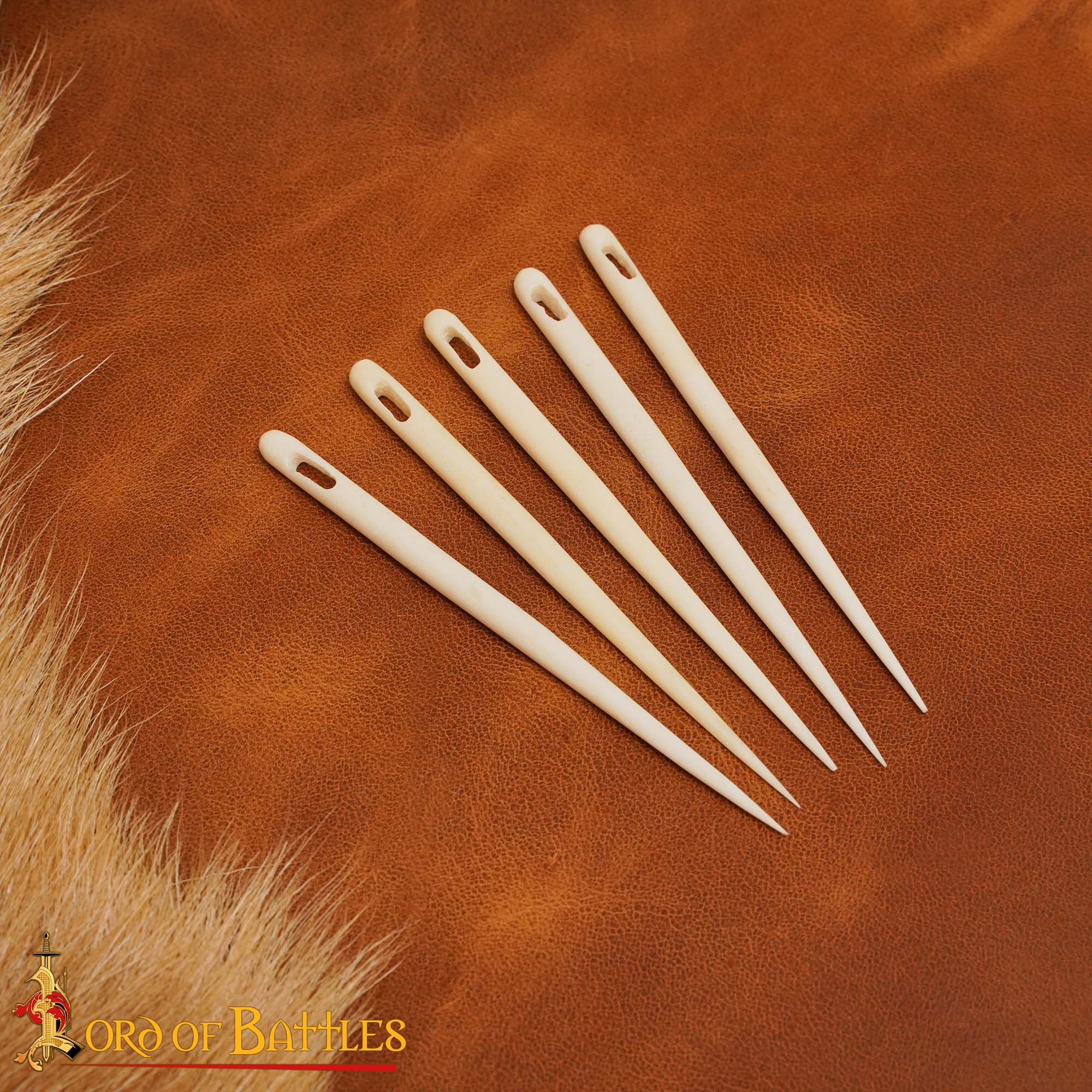 Set of 5 Medieval Bone Embroidery Needles – Hand-Carved from Ethically Sourced Ox Bone – Polished Finish Embroidery Needles