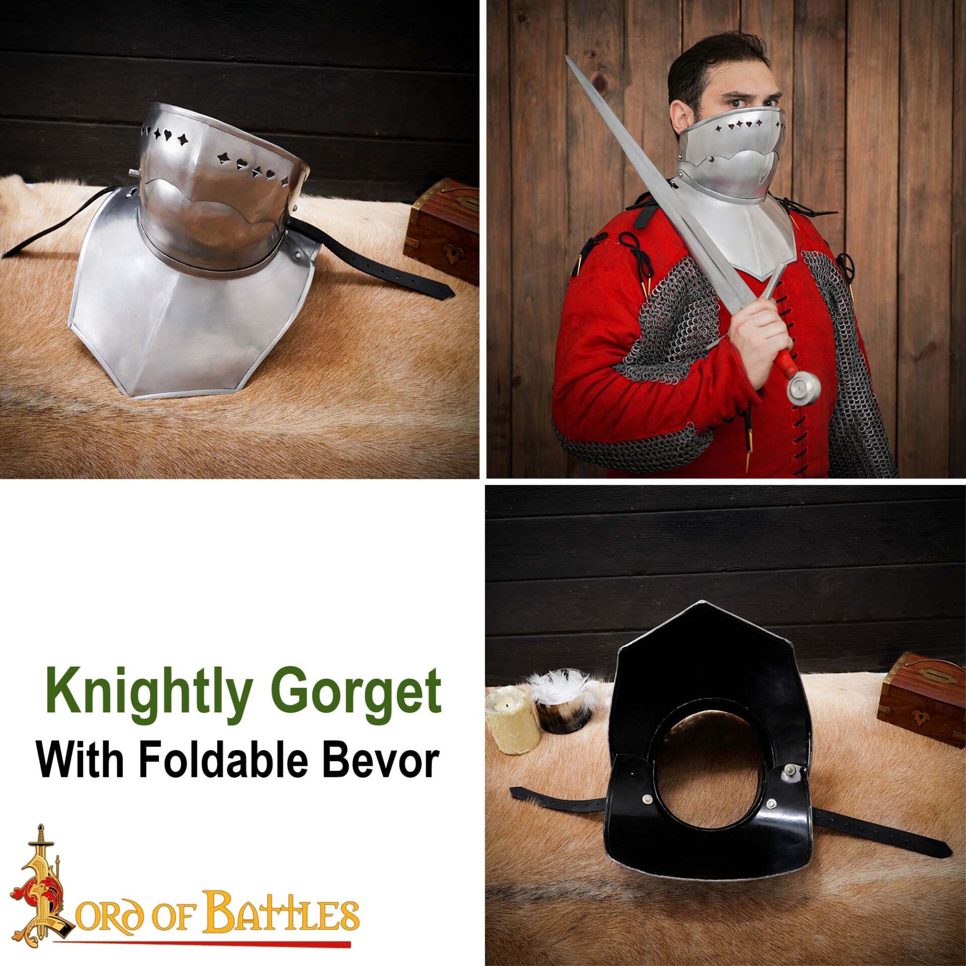 15th Century Medieval Gorget with Bevor Black Knight Gorget