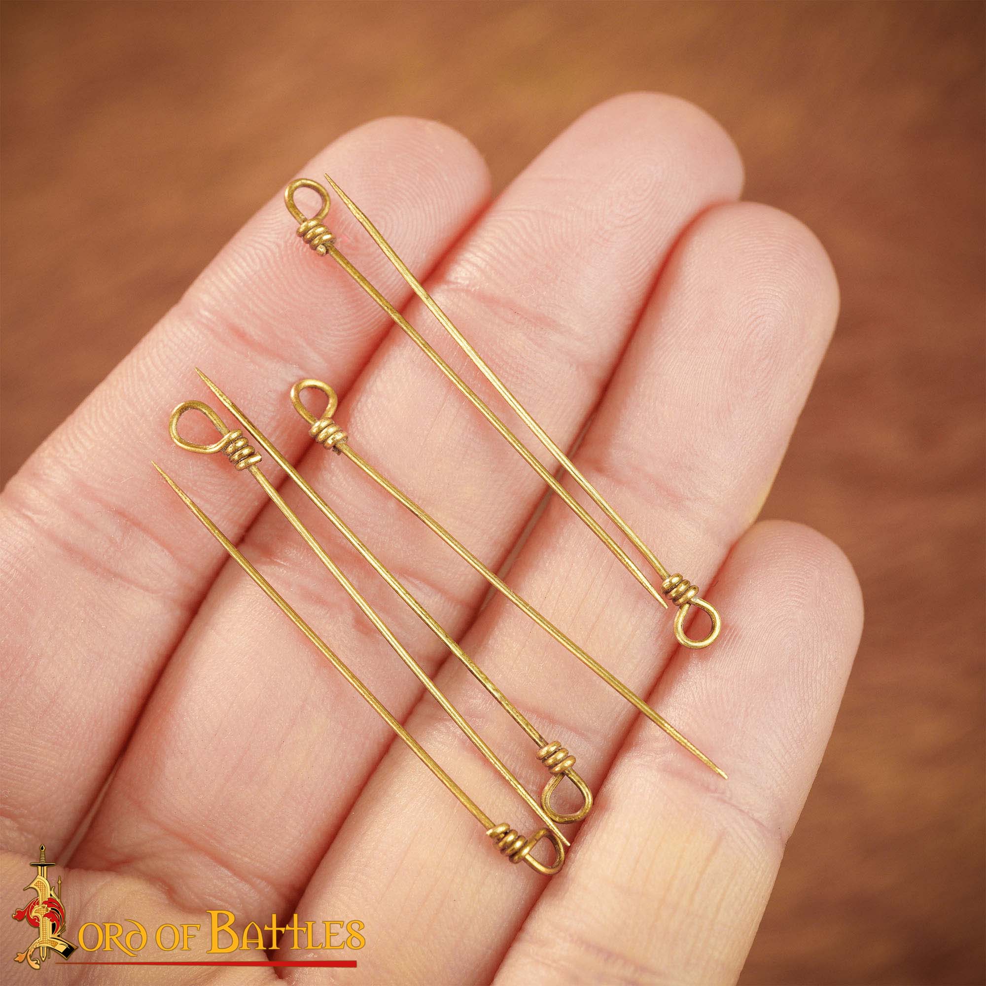 Medieval Brass Sewing Pin Set – 6 Handcrafted Pins for Historical Use Sewing Pin
