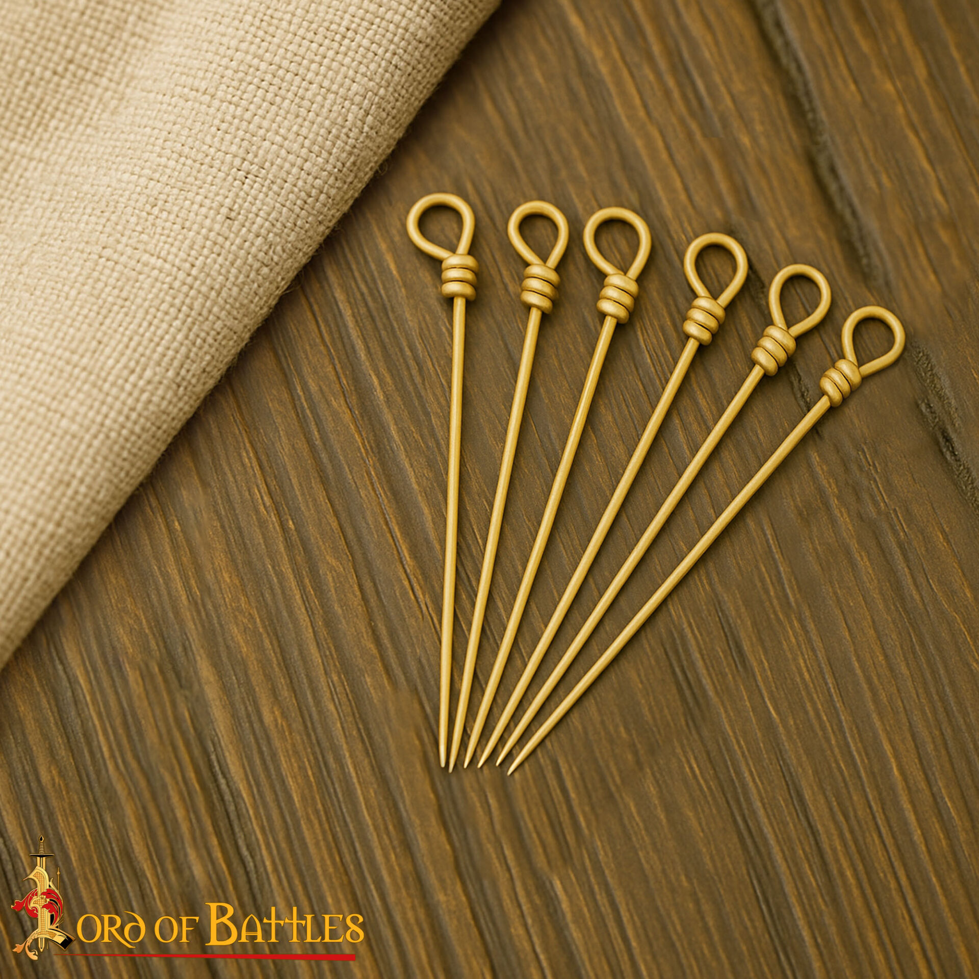 Medieval Brass Sewing Pin Set – 6 Handcrafted Pins for Historical Use Sewing Pin