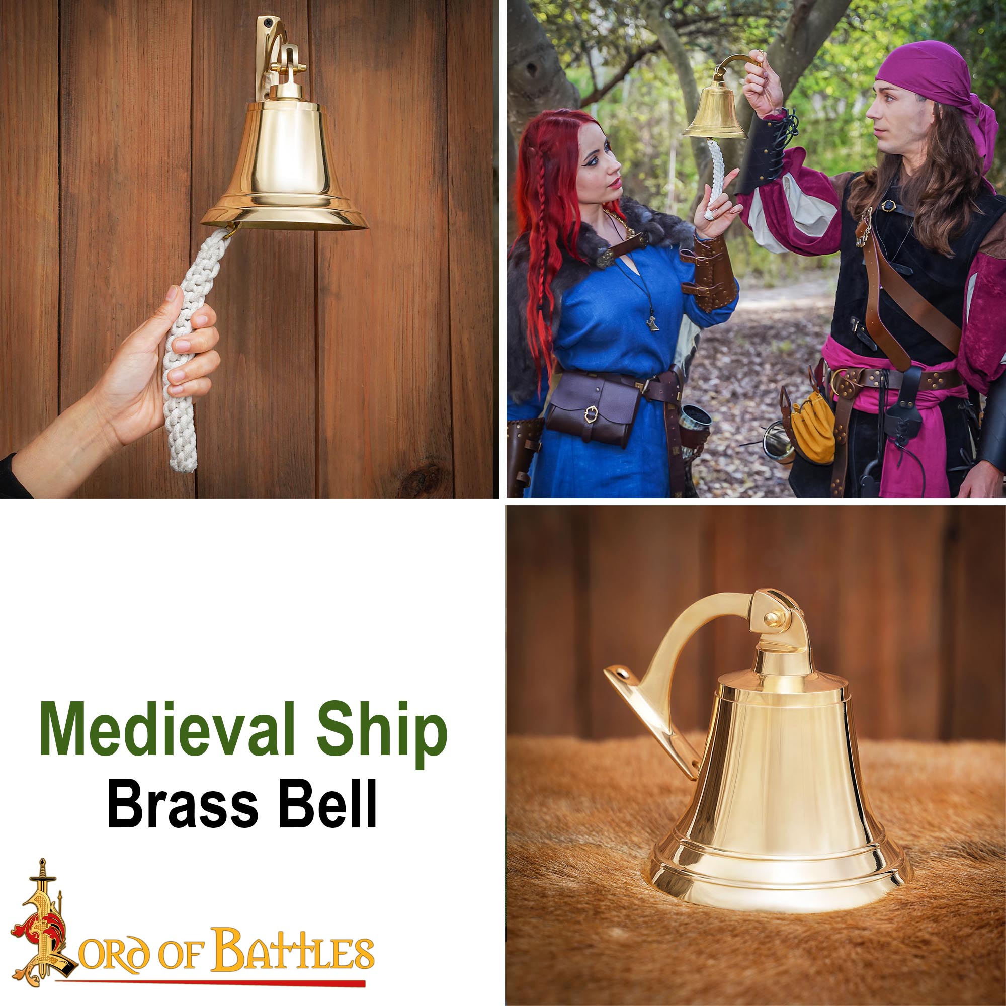 Medieval Ship Bell Handmade Pure Solid Brass Functional Accessory