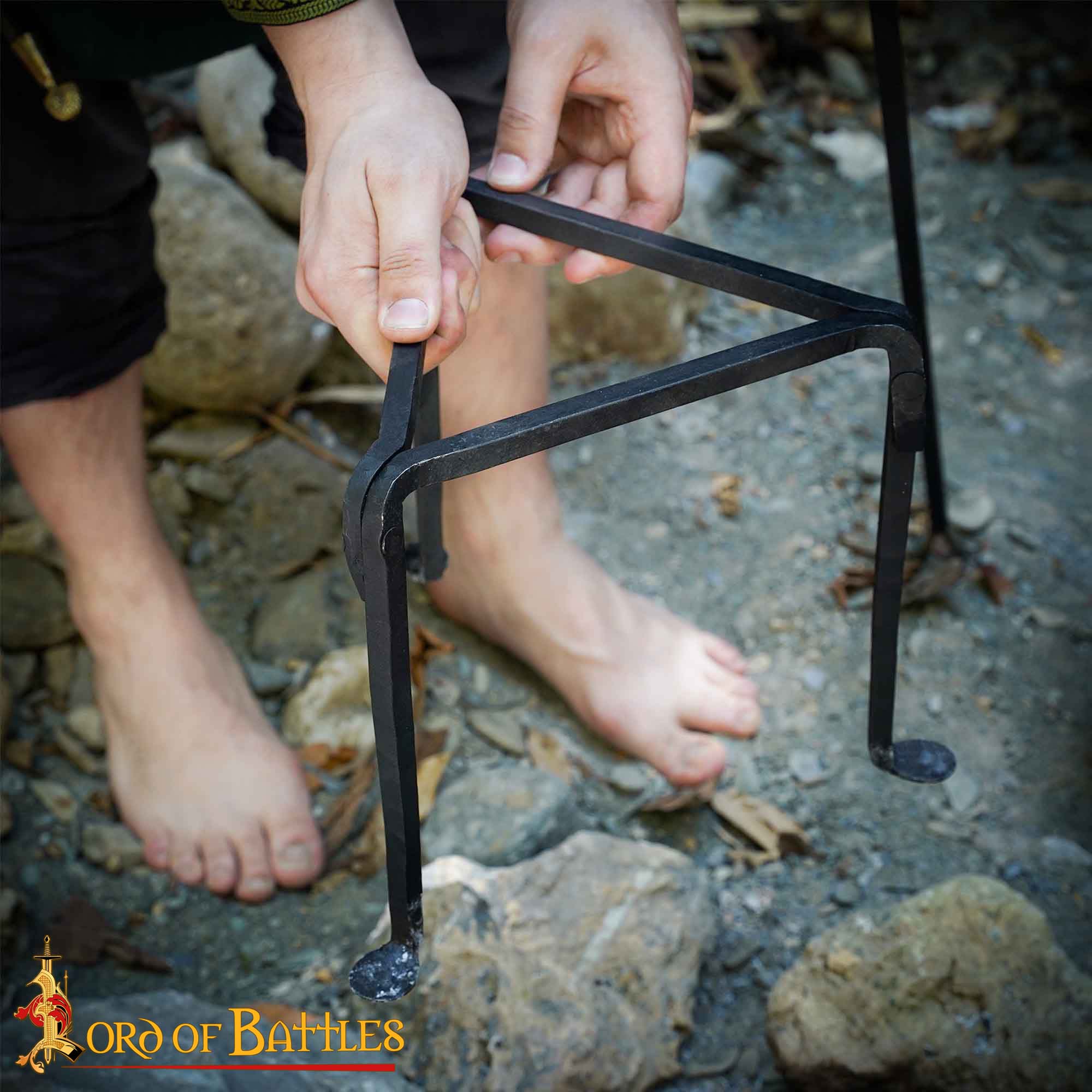 Medieval Campfire Small Tripod Stand Hand-Forged Iron Outdoor Cooking Accessory Tripod