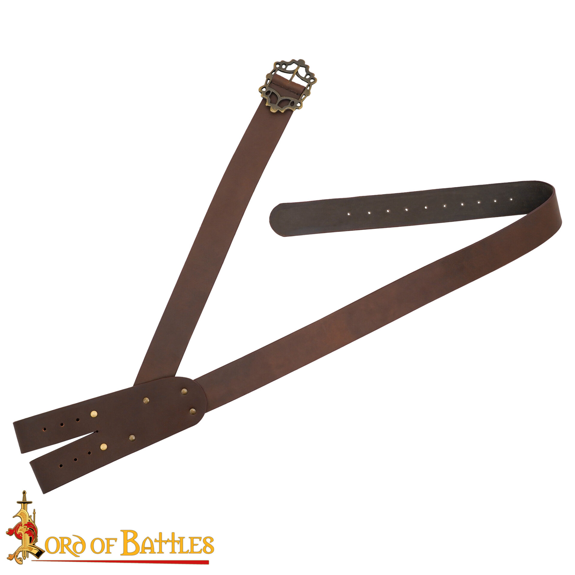 Pirate Baldric Leather Sword Belt – Handcrafted Brown Leather Shoulder Belt with Brass Buckle Pirate's Leather Baldric