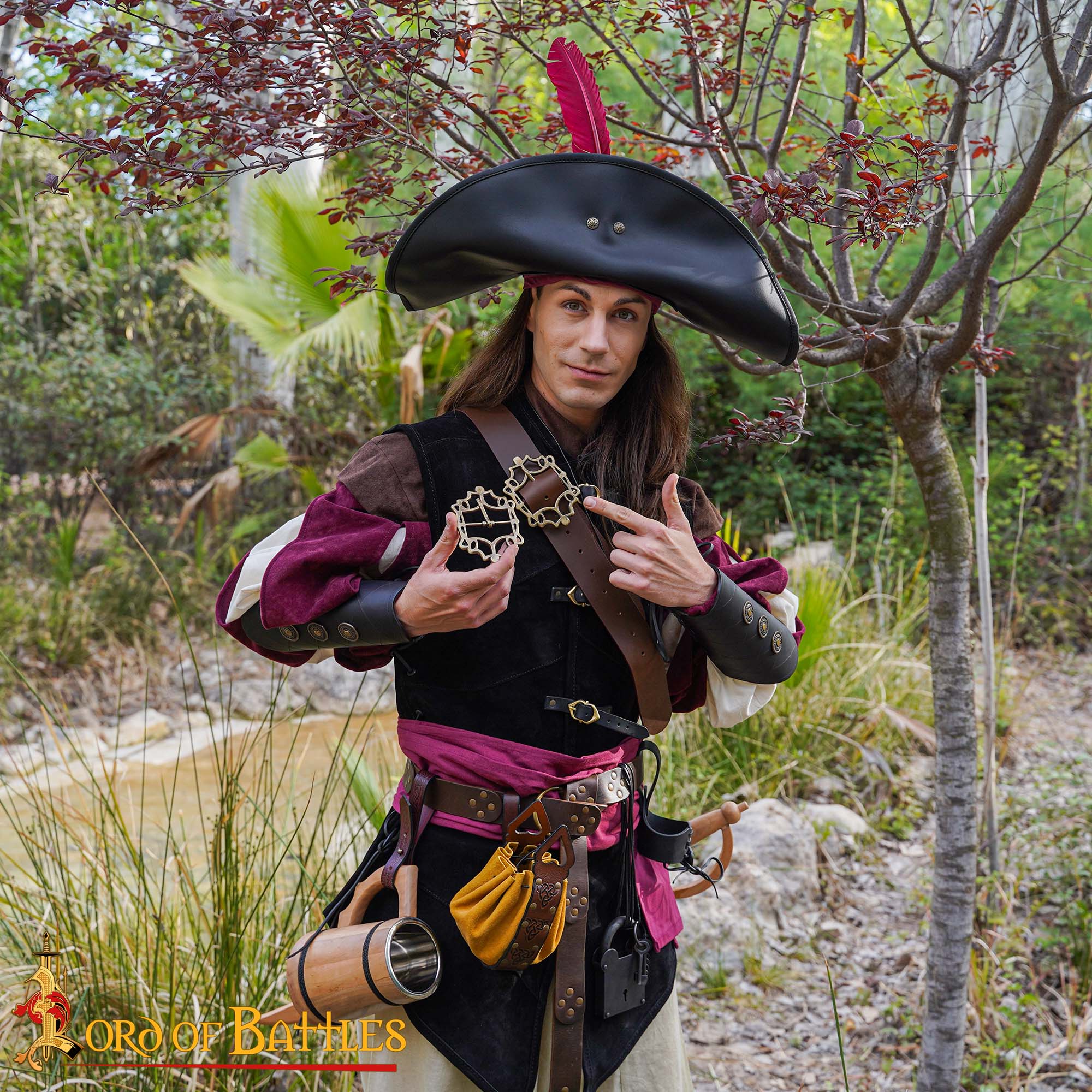 Pirate Baldric Leather Sword Belt – Handcrafted Brown Leather Shoulder Belt with Brass Buckle Pirate's Leather Baldric