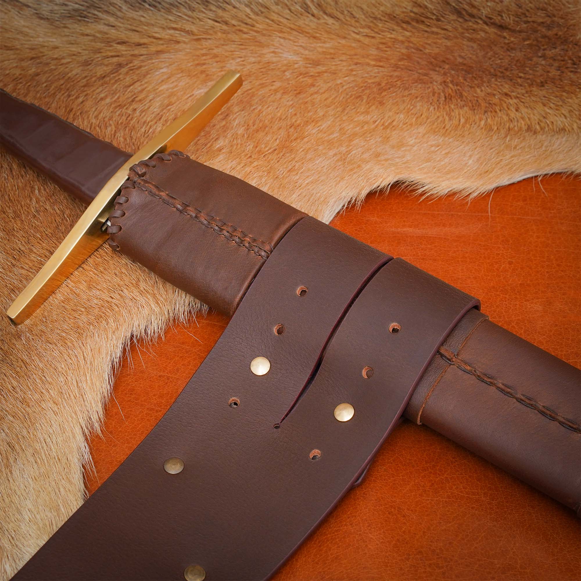 Pirate Baldric Leather Sword Belt – Handcrafted Brown Leather Shoulder Belt with Brass Buckle Pirate's Leather Baldric