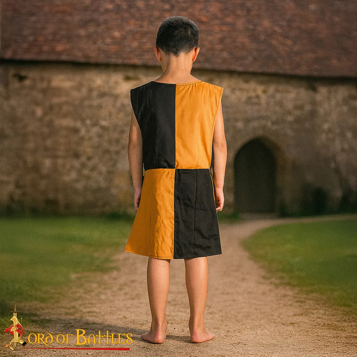 Medieval Kids Tabard with Embroidered Lion Crest Tunic – Black & Yellow Tunic for LARP, Fairs & Costume Play - Image 4