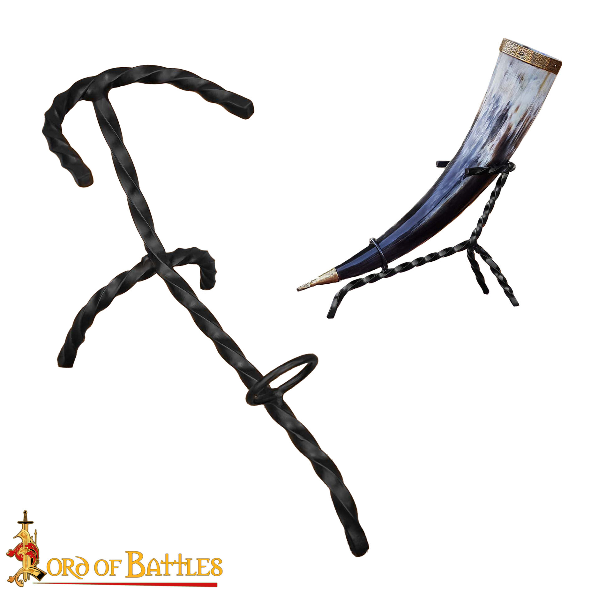 4291_1 Medieval Horn Stand Hand Forged Iron Stand for Drinking Horns