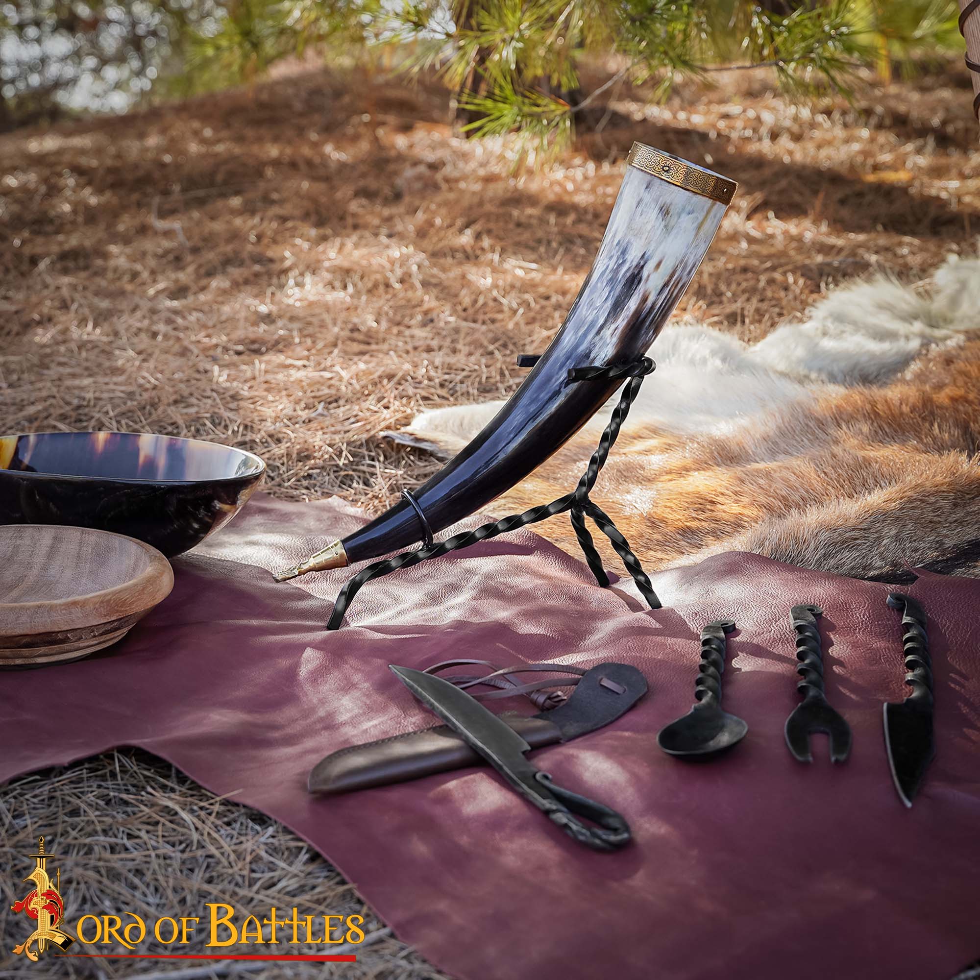 4291_4 Medieval Horn Stand Hand Forged Iron Stand for Drinking Horns