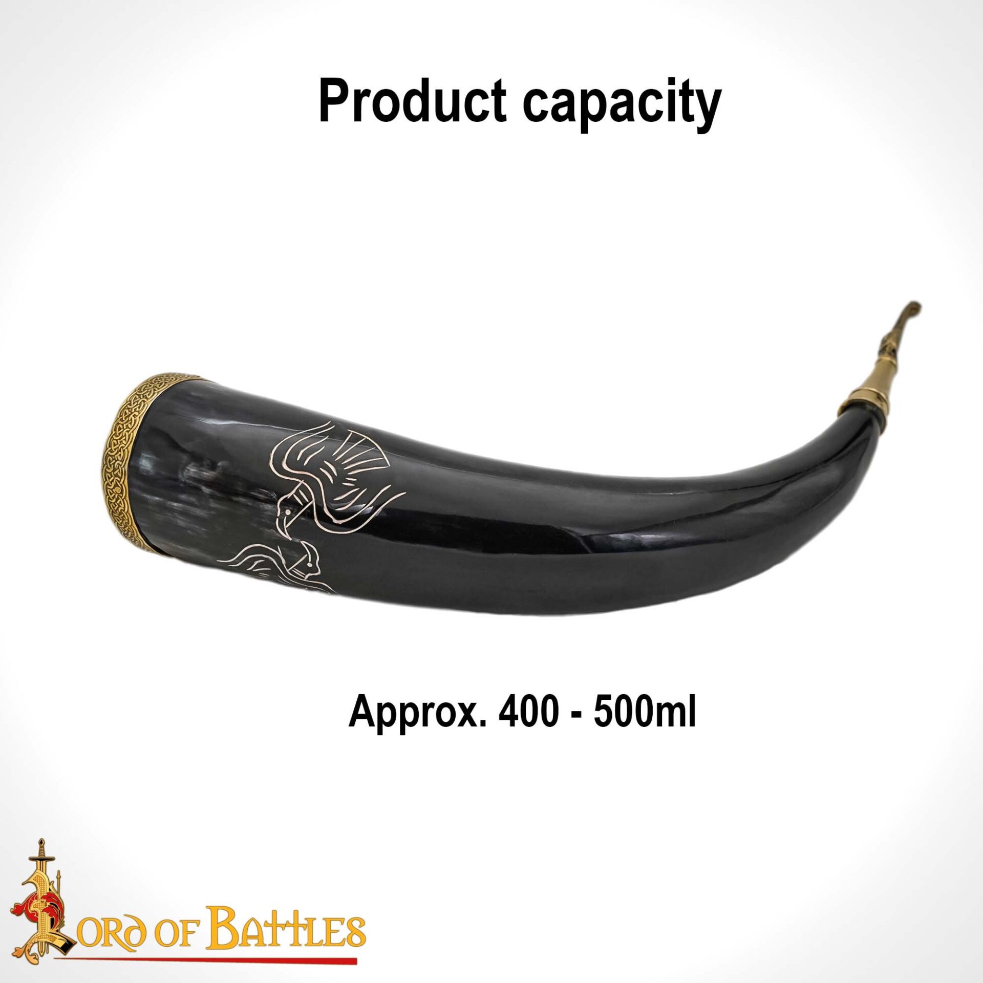 Engraved Twin Ravens Drinking Horn