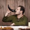 Engraved Twin Ravens Drinking Horn