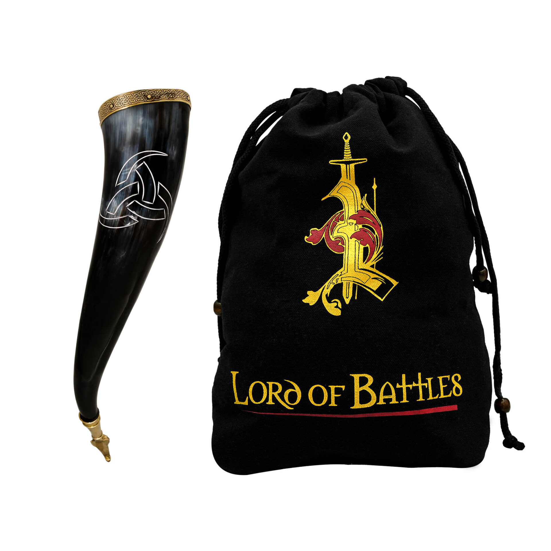 60611_0 Triple Horns of Odin 300 – 400 ML Drinking Horn With Brass Fittings Real Ox Horn