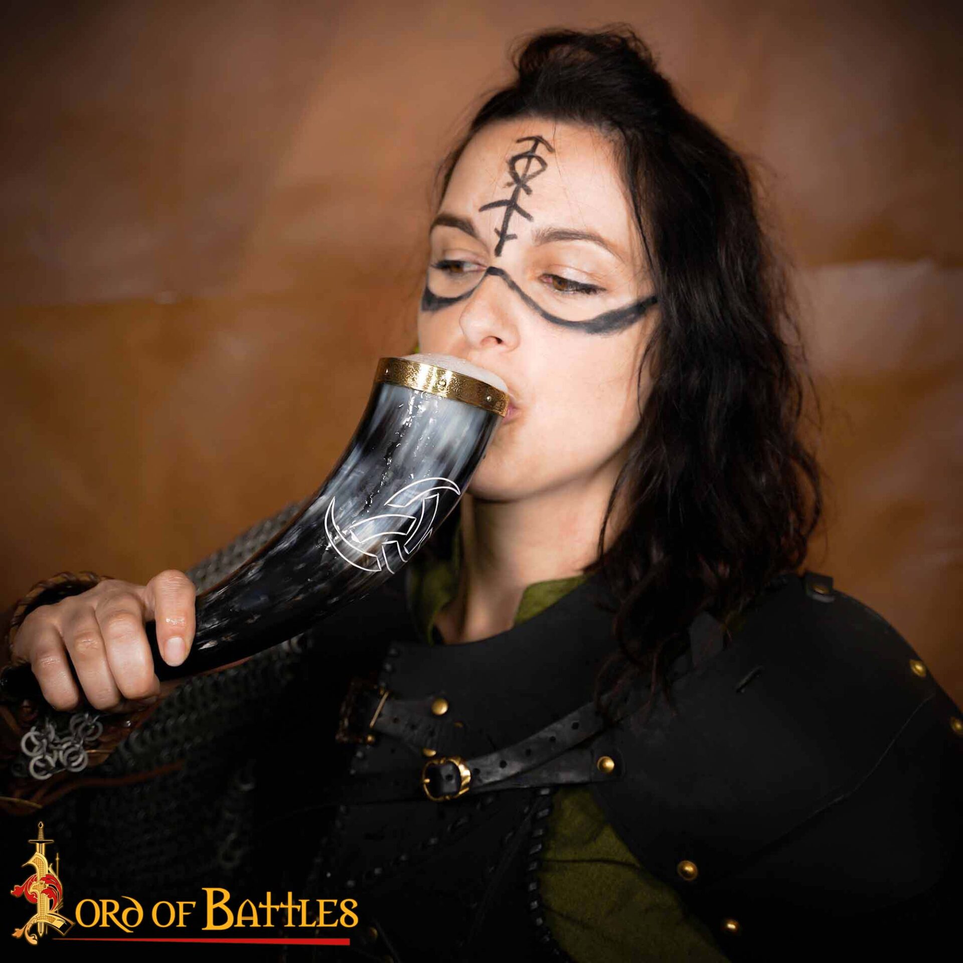 60611_5 Triple Horns of Odin 300 – 400 ML Drinking Horn With Brass Fittings Real Ox Horn