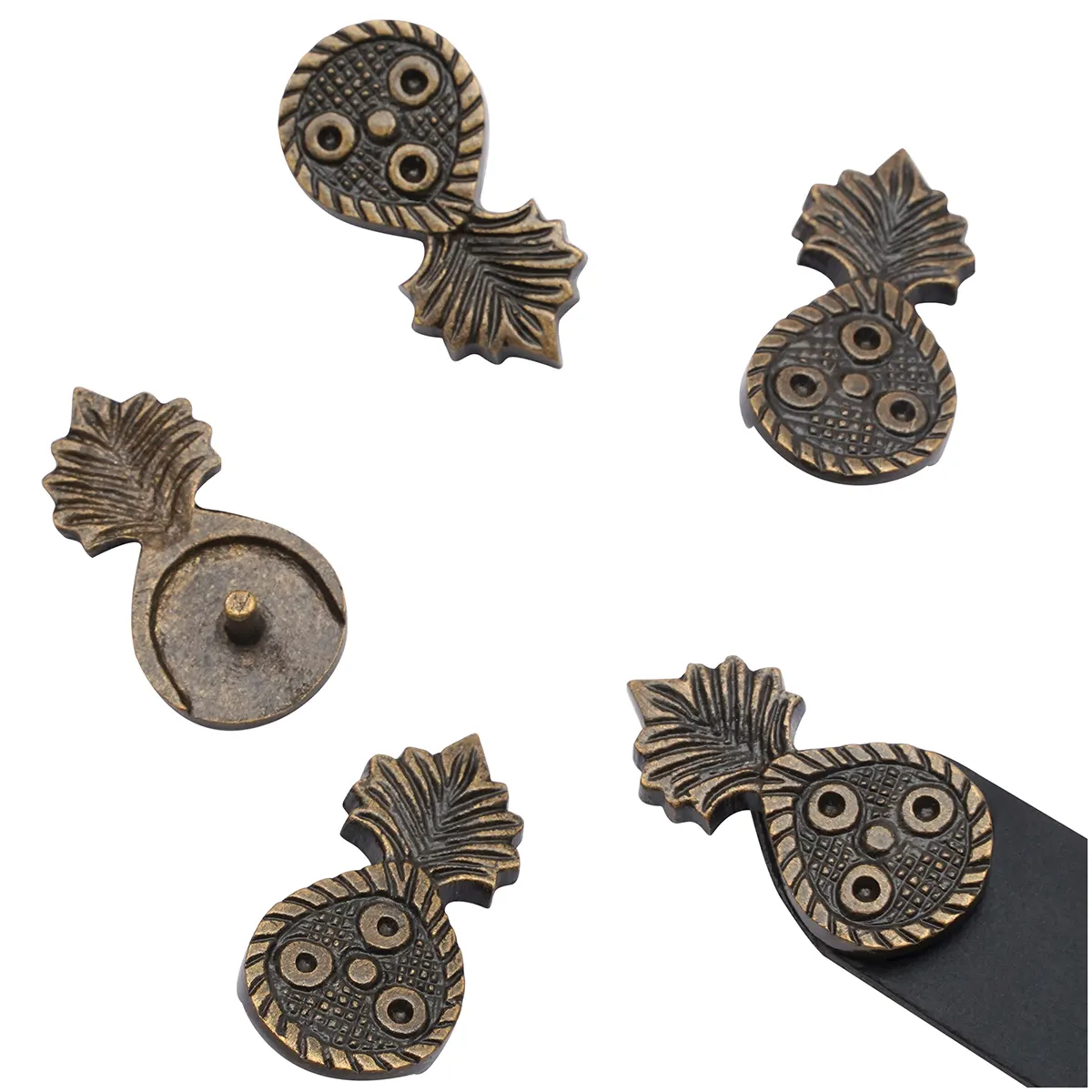 Pineapple Motif Brass Belt Mounts for Medieval Belts, Set of 5