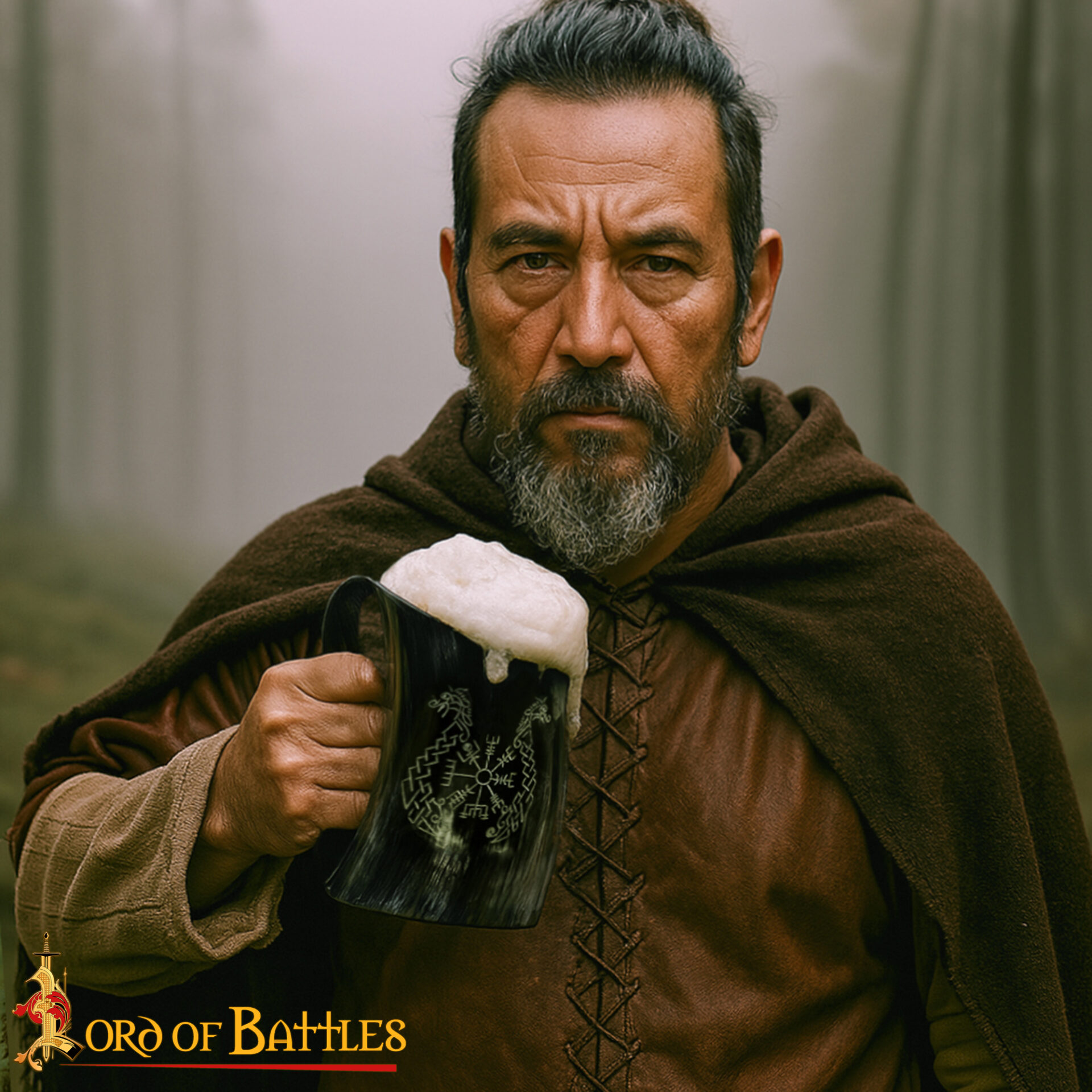 Viking Horn Mug with Vegvisir & Twin Horse Engraving Polished Natural Ox Horn, Mead & Ale Tankard Viking Horn,ox horn