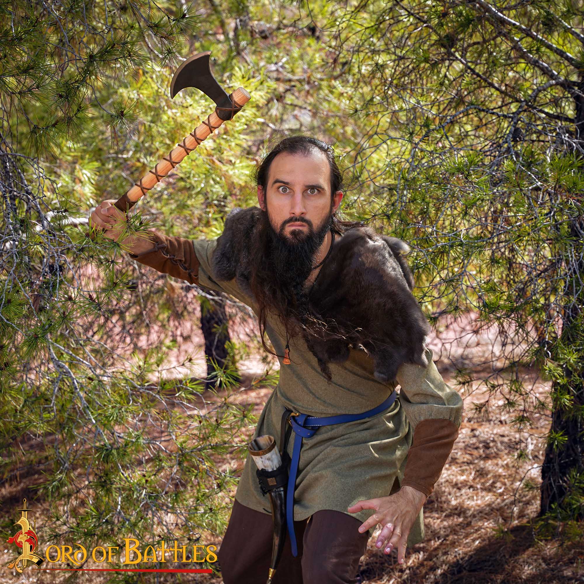 9th Century Viking Hand Axe Forged Iron Head with Ash Wood Handle and Leather Sheath-60569-ASH 1 Hand Forged Viking Axe