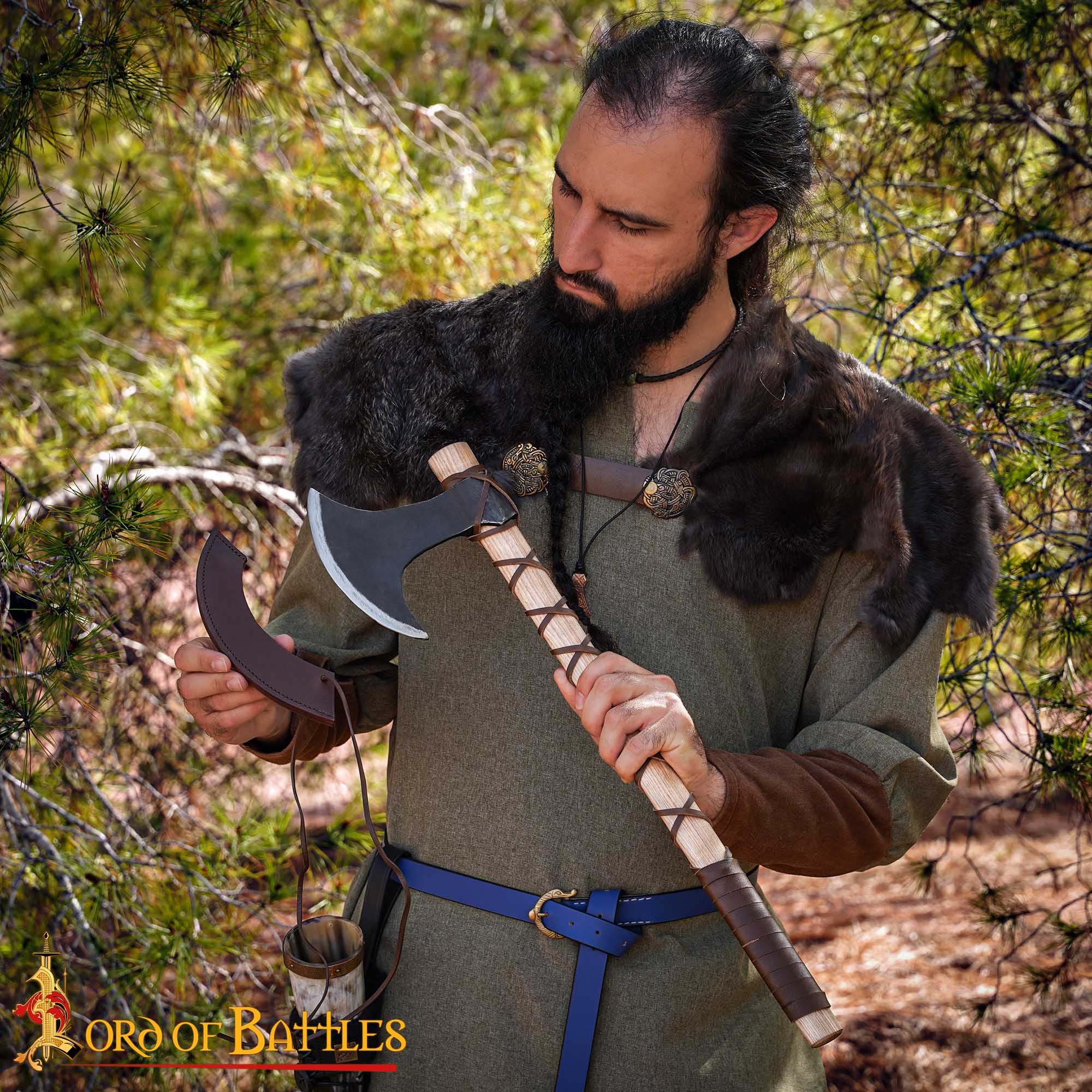 9th Century Viking Hand Axe Forged Iron Head with Ash Wood Handle and Leather Sheath-60569-ASH 5 Hand Forged Viking Axe
