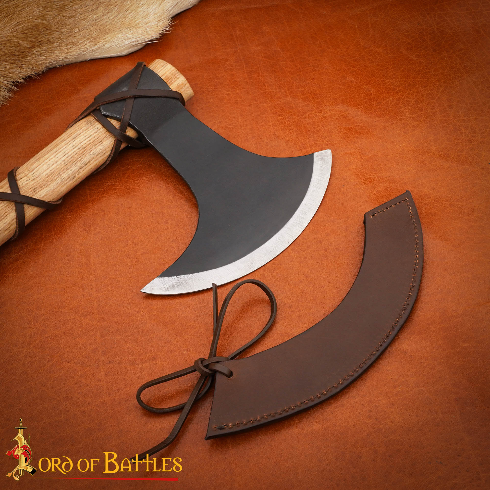 9th Century Viking Hand Axe Forged Iron Head with Ash Wood Handle and Leather Sheath-60569-ASH Hand Forged Viking Axe