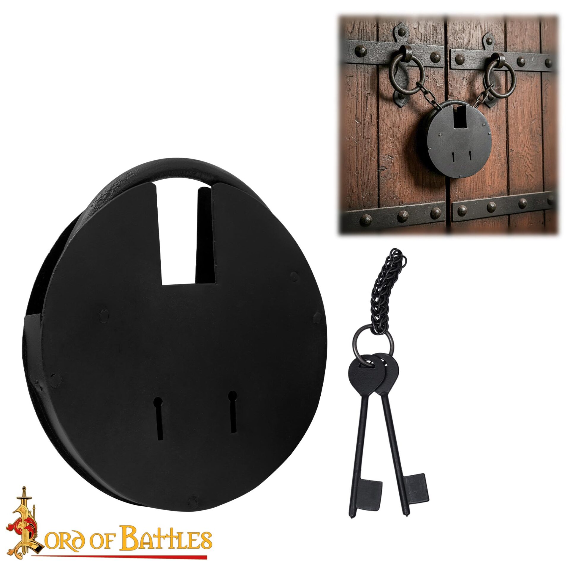 Ancient Dungeon Hand Forged Iron Padlock with Functional Paired Keys - 1359BK 3