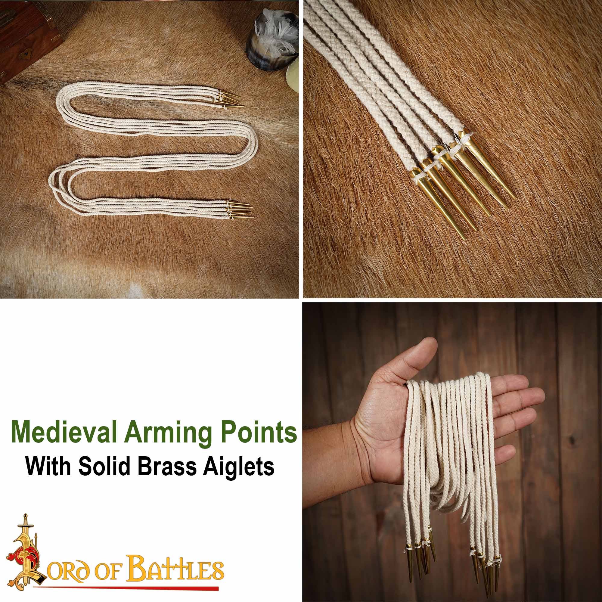 Brass Aiglets with Cotton Strings-7451E-5Pcs 7 Brass Aiglet String