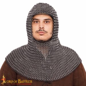 Chainmail Medieval Coif 10mm Butted Round Aluminium & Black Rubber Rings-348BK 3 Coif