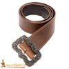 Medieval Leather Belt with Large Ornate Brass Buckle Handcrafted Genuine Leather-25133CBR 3 Medieval Leather Belt
