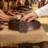 Medieval Leather Belt with Large Ornate Brass Buckle Handcrafted Genuine Leather-25133CBR 4 Medieval Leather Belt