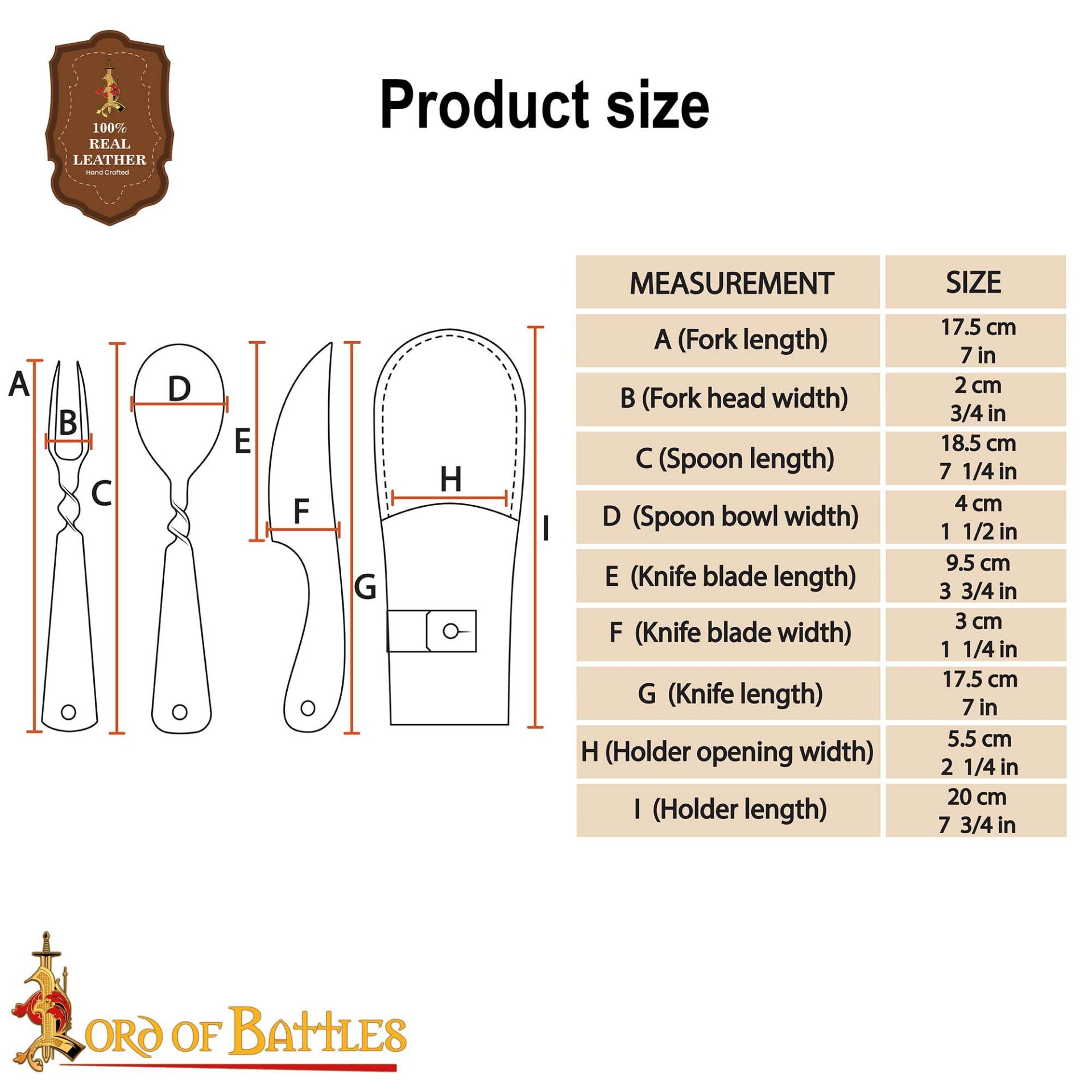 Rustic Viking Cutlery Set Hand-Forged Stainless Steel with Leather Pouch Medieval Dining Utensil Set-25207CBR 2 Cutlery Set