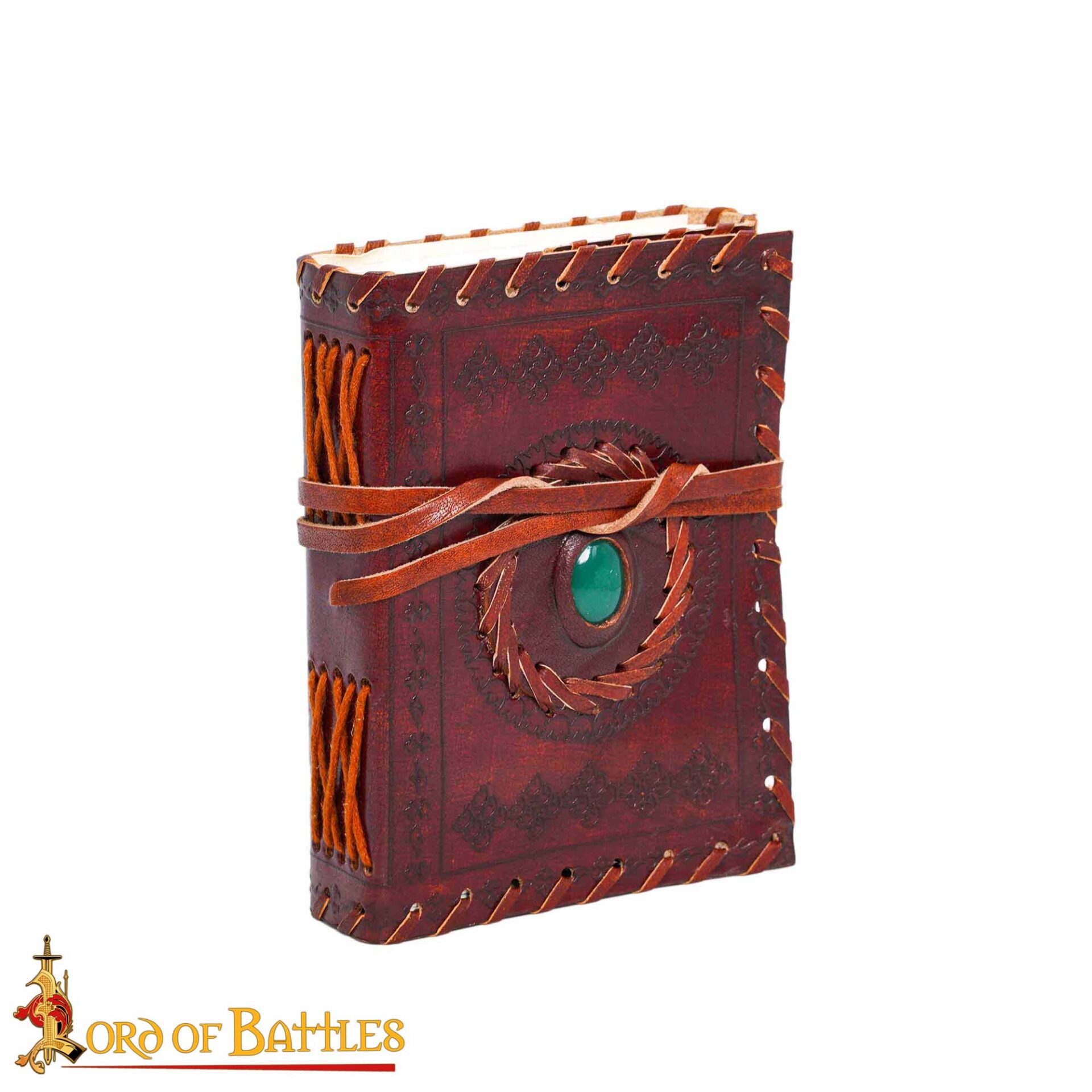 Medieval Leather Journal – Handmade Genuine Leather Diary with Embedded Stone & Handmade Paper, Vintage Notebook for Writing, Calligraphy & Gifting Medieval Leather Journal