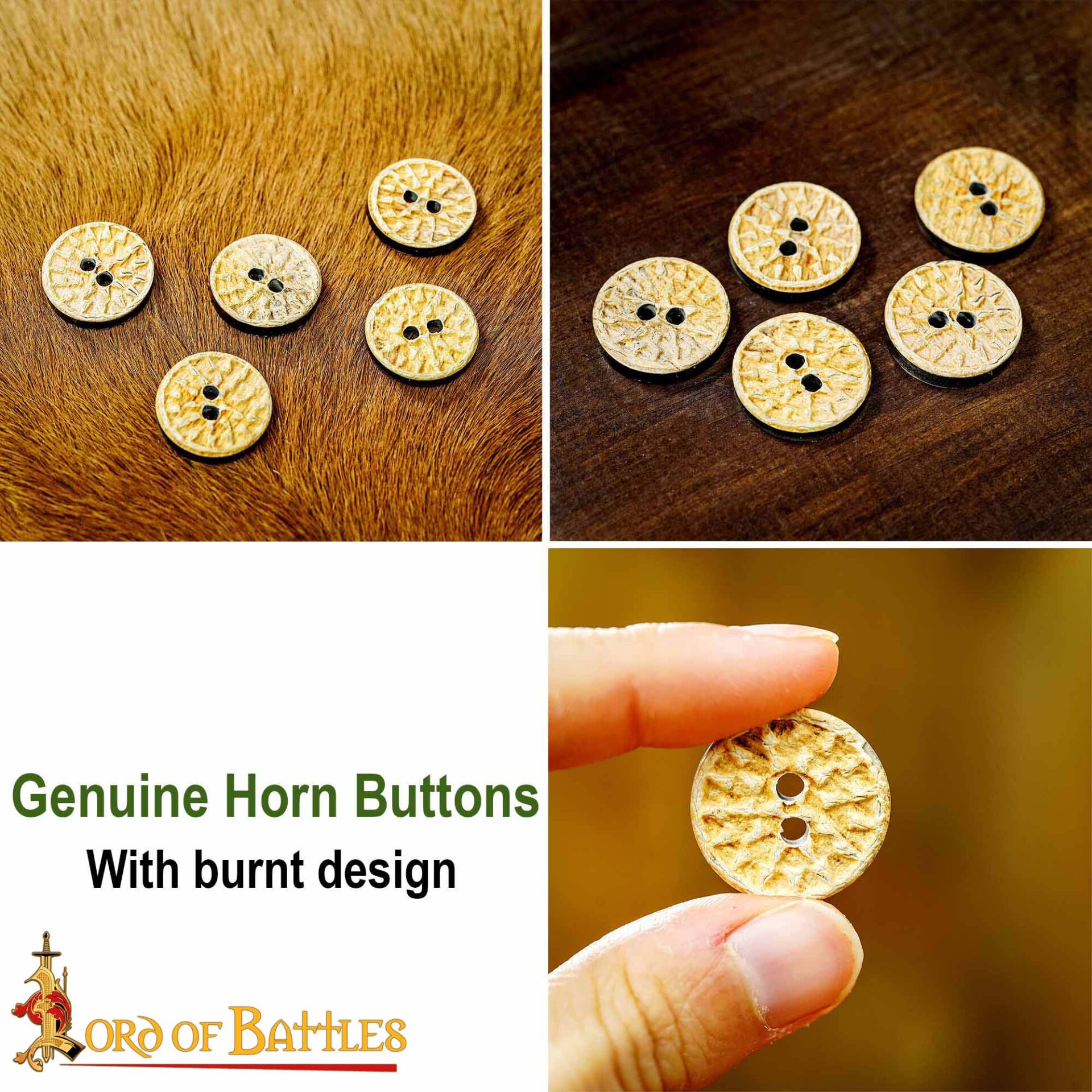 19141-5pcs pattern 2 Medieval Horn Buttons Set of 5 Handcrafted Genuine Buffalo Horn