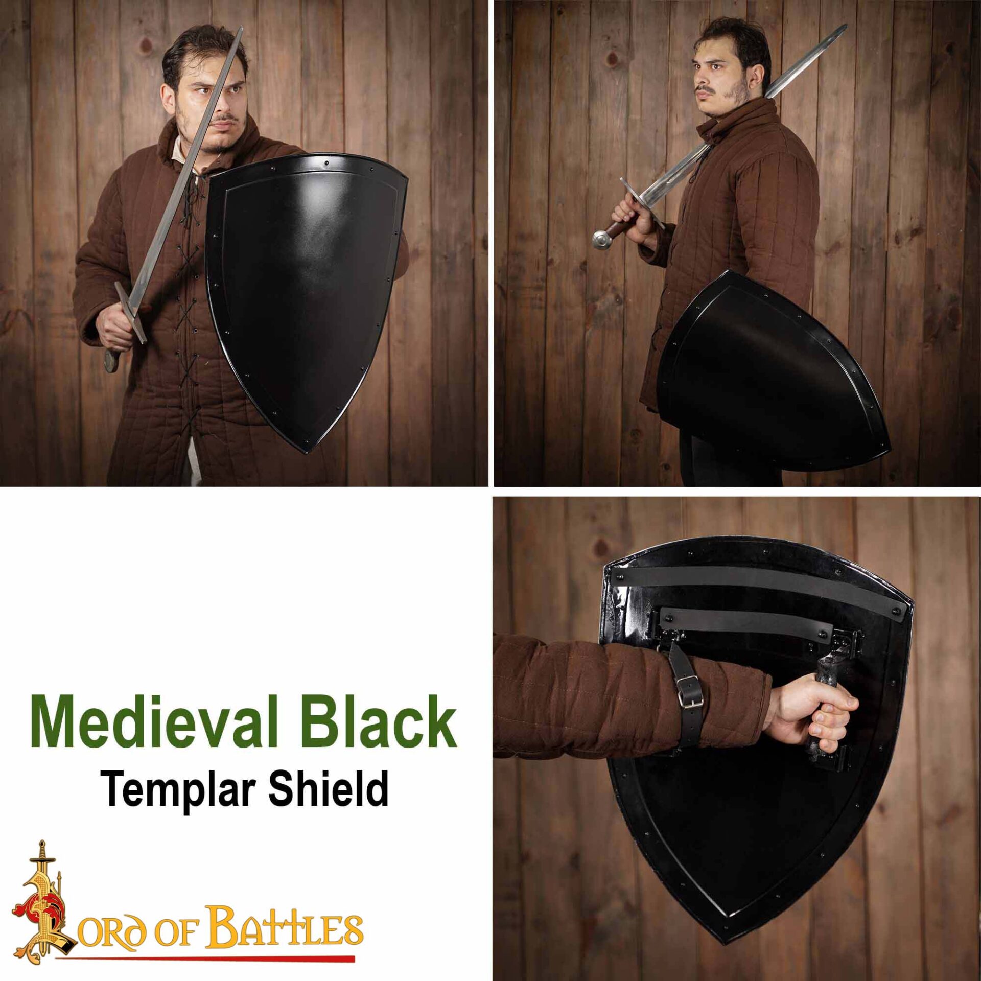 13th Century Medieval Steel Heater Shield Combat Buckler-60913BK 7 Medieval Templar Heater Shield