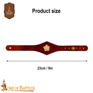 26018M_3 Handcrafted Leather Wrist Band with Tudor Rose Adornment