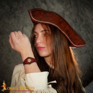 26018M_4 Handcrafted Leather Wrist Band with Tudor Rose Adornment