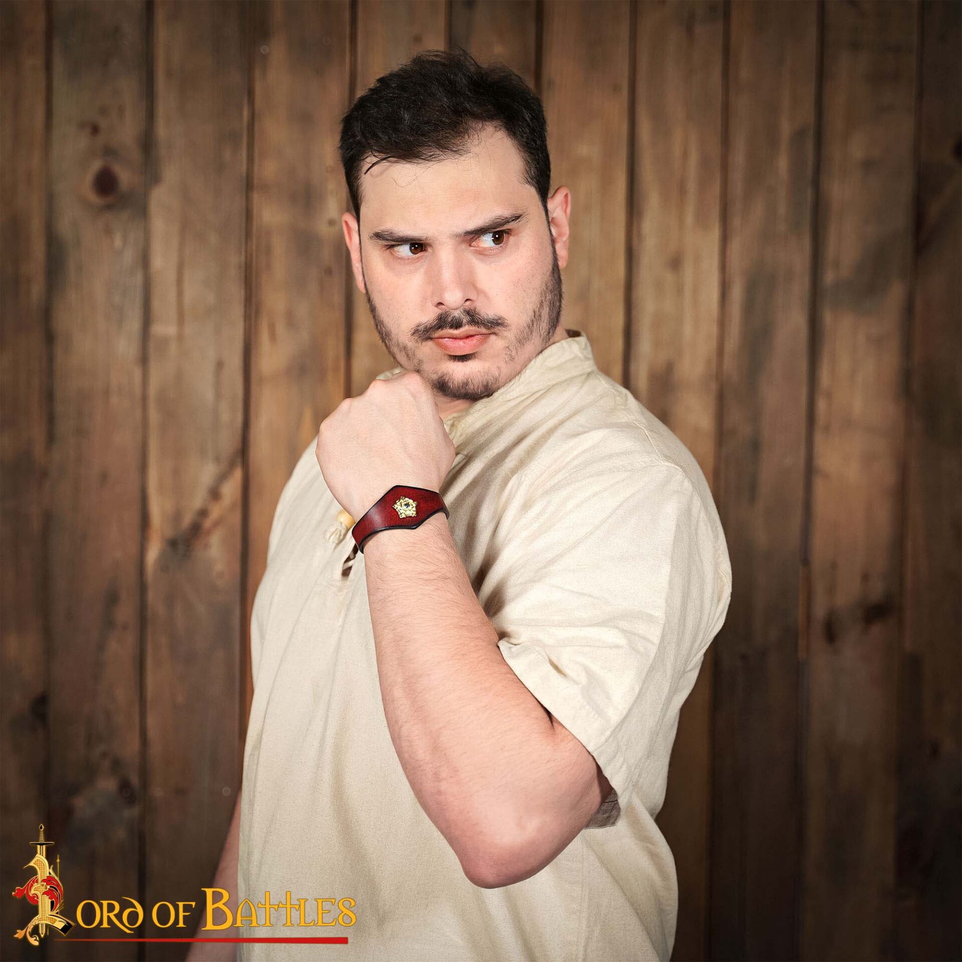 Handcrafted Leather Wrist Band with Tudor Rose Adornment