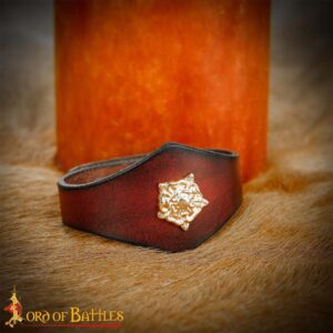 26018M_7 Handcrafted Leather Wrist Band with Tudor Rose Adornment