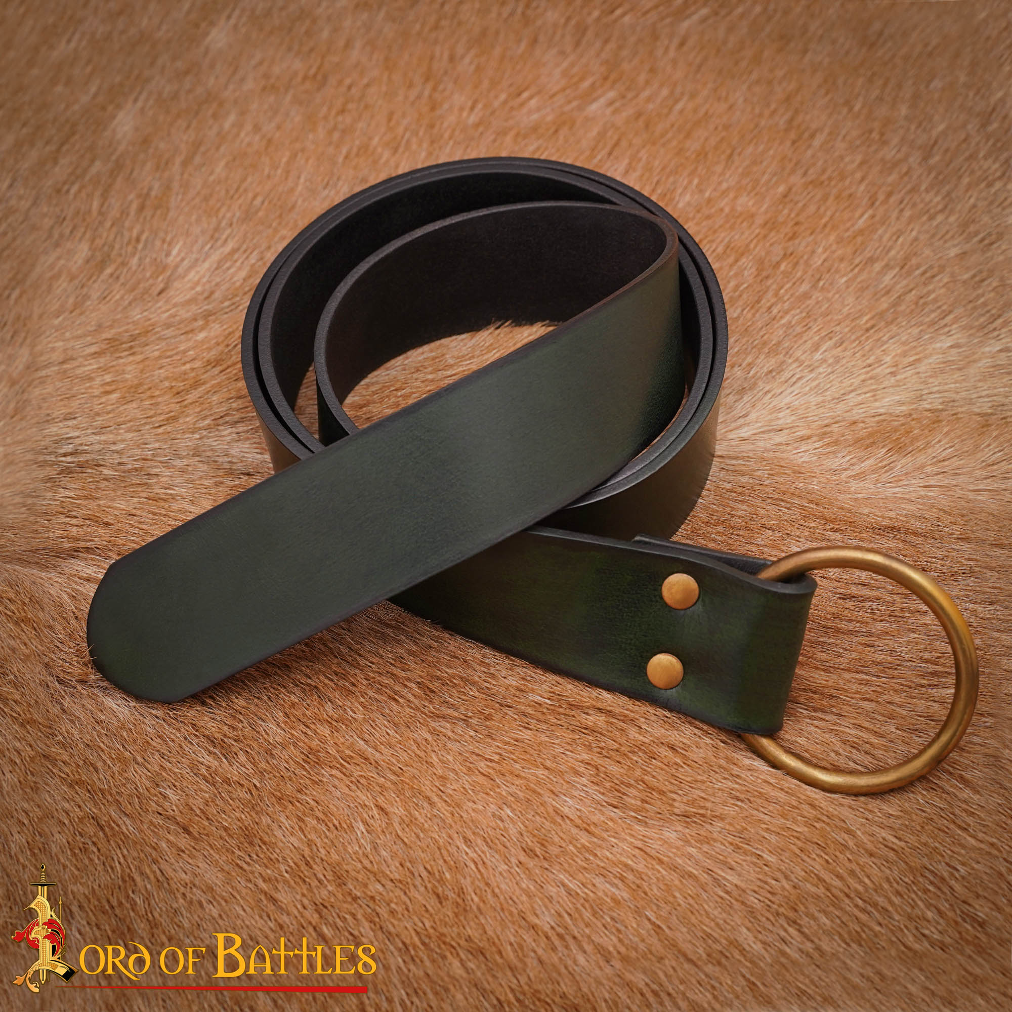 Handcrafted Fantasy Leather Belt with Pure Brass Ring Buckle
