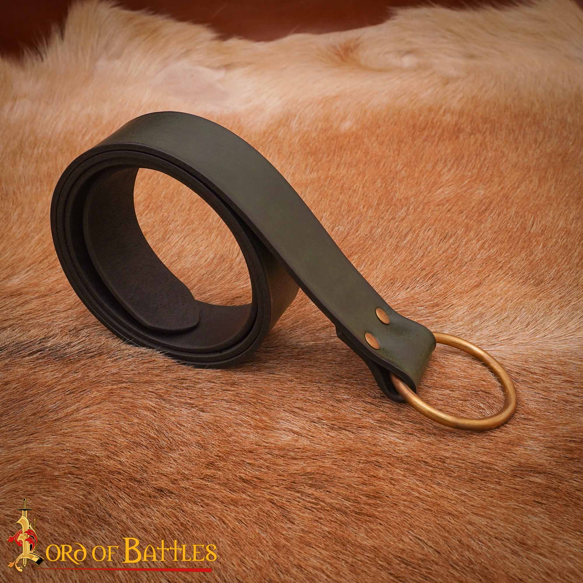Handcrafted Fantasy Leather Belt with Pure Brass Ring Buckle