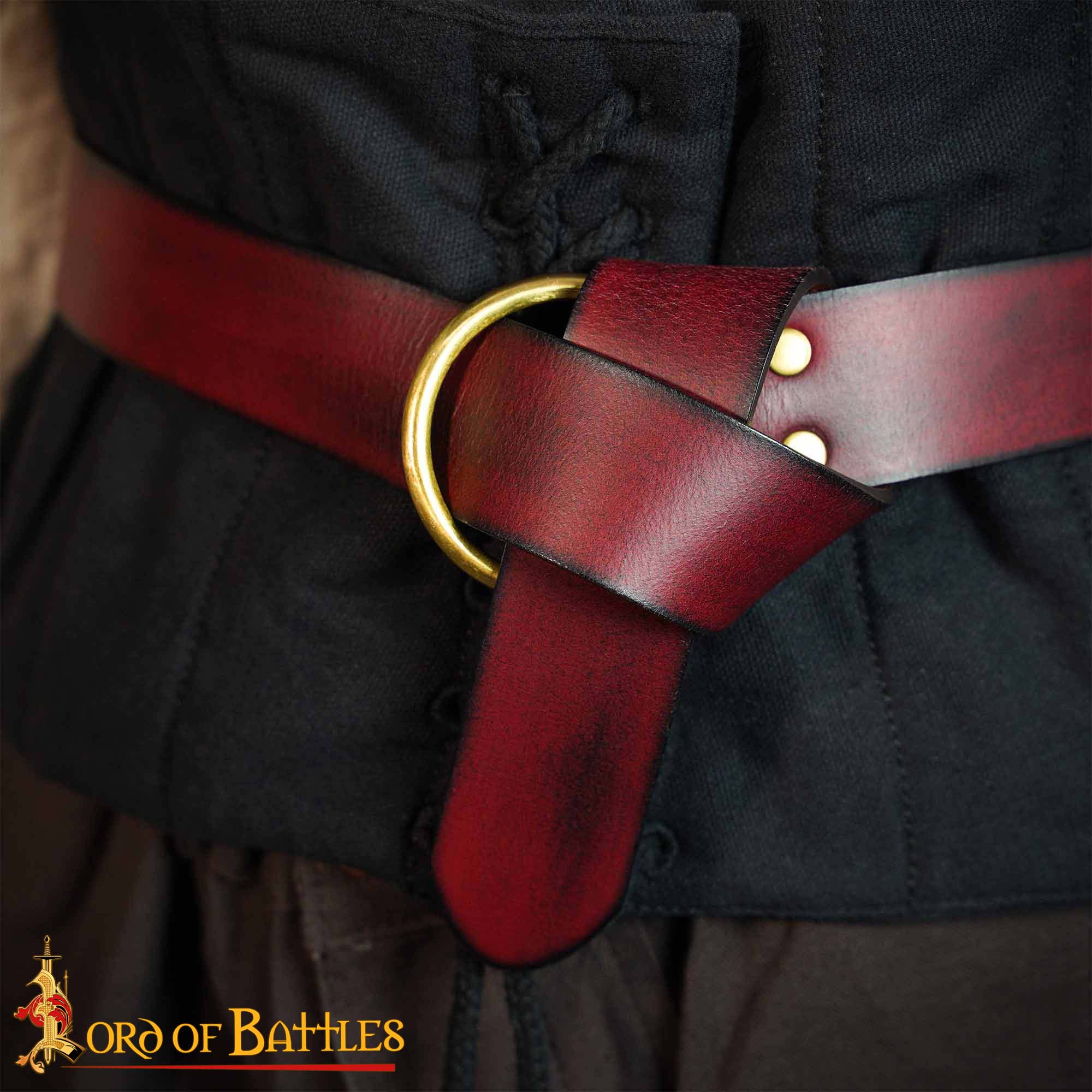 Handcrafted Fantasy Leather Belt with Pure Brass Ring Buckle