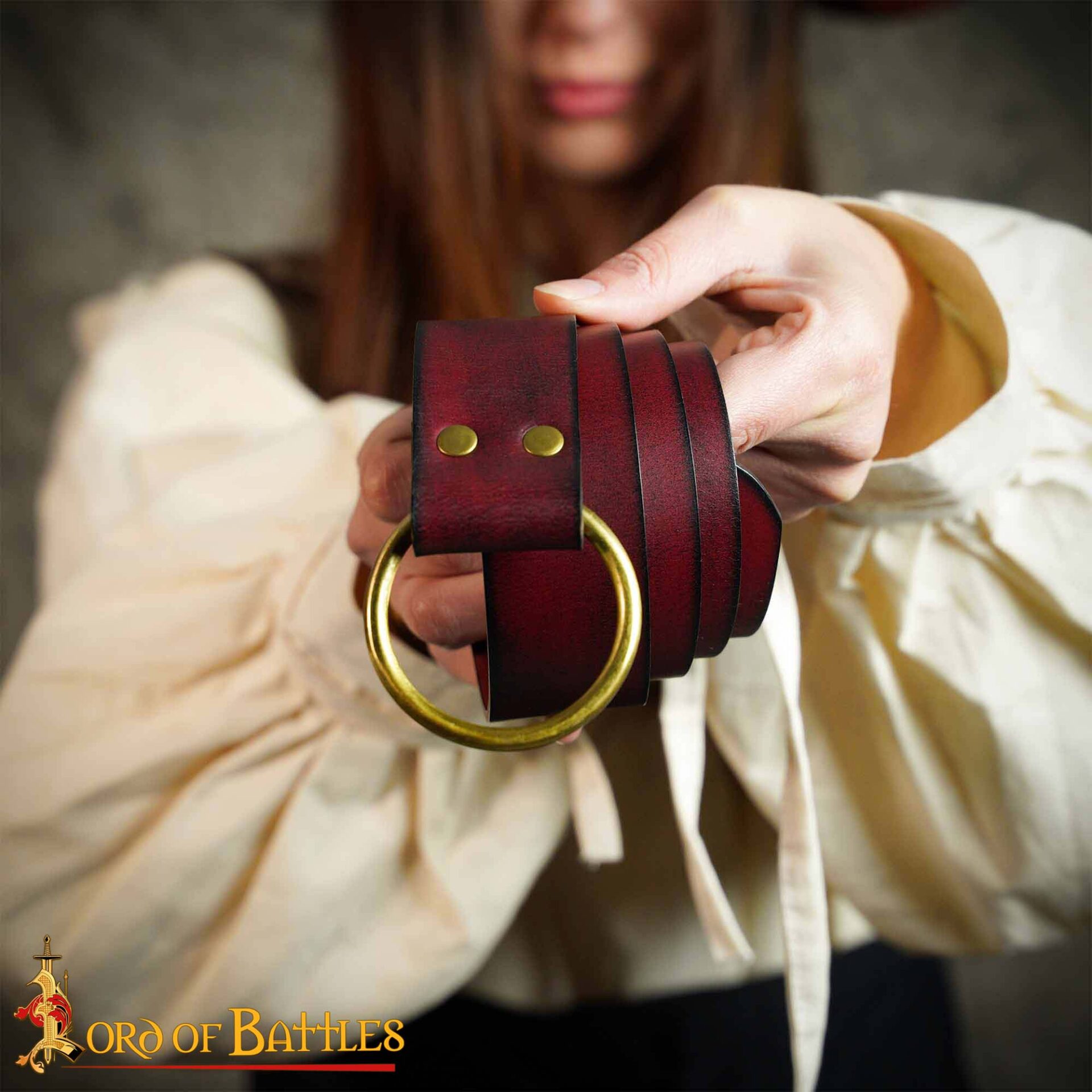 Handcrafted Fantasy Leather Belt with Pure Brass Ring Buckle