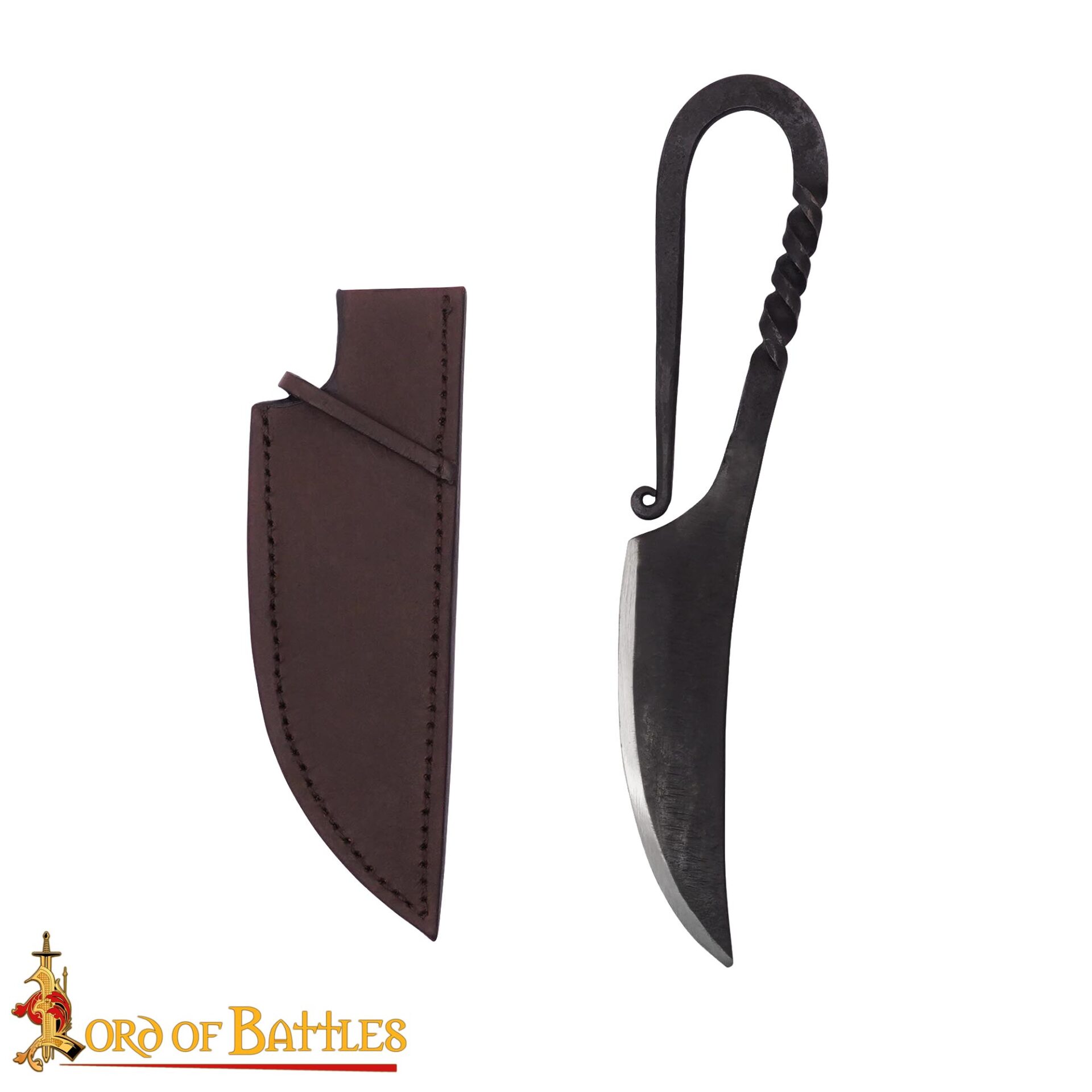 Authentic Viking Hand-Forged Iron Knife – Twisted Handle with Genuine Leather Scabbard Knife